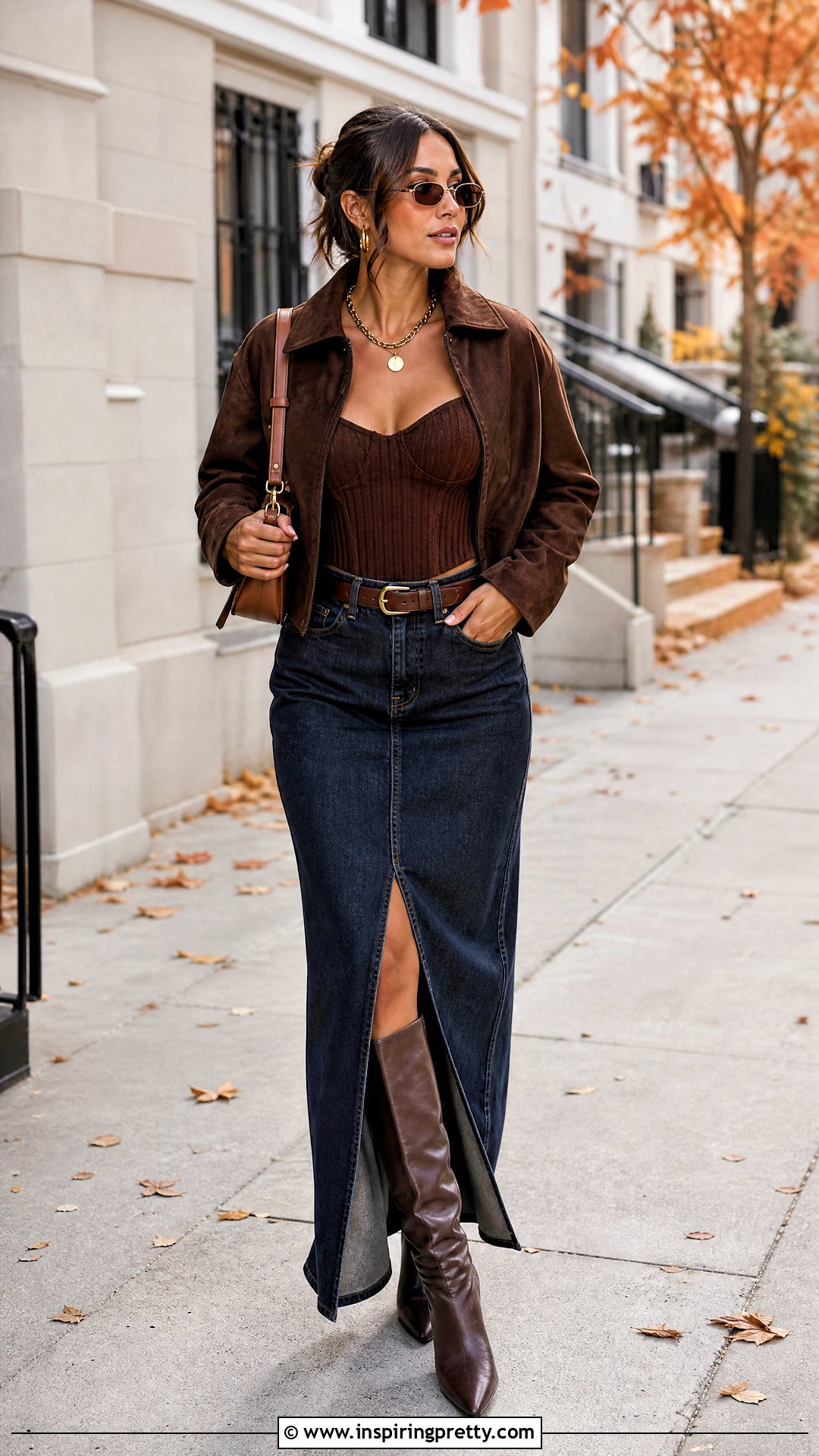 Corset Sweater Top With Denim Maxi Skirt - 25 corset sweater top outfit ideas