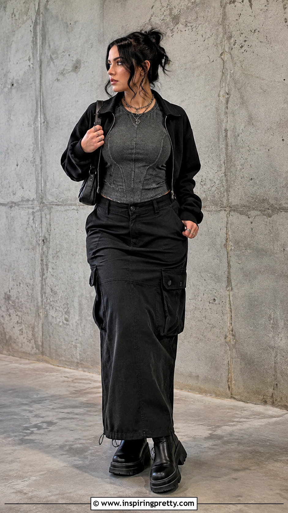 Corset Tee With Cargo Maxi Skirt - 50 alt tops outfit ideas