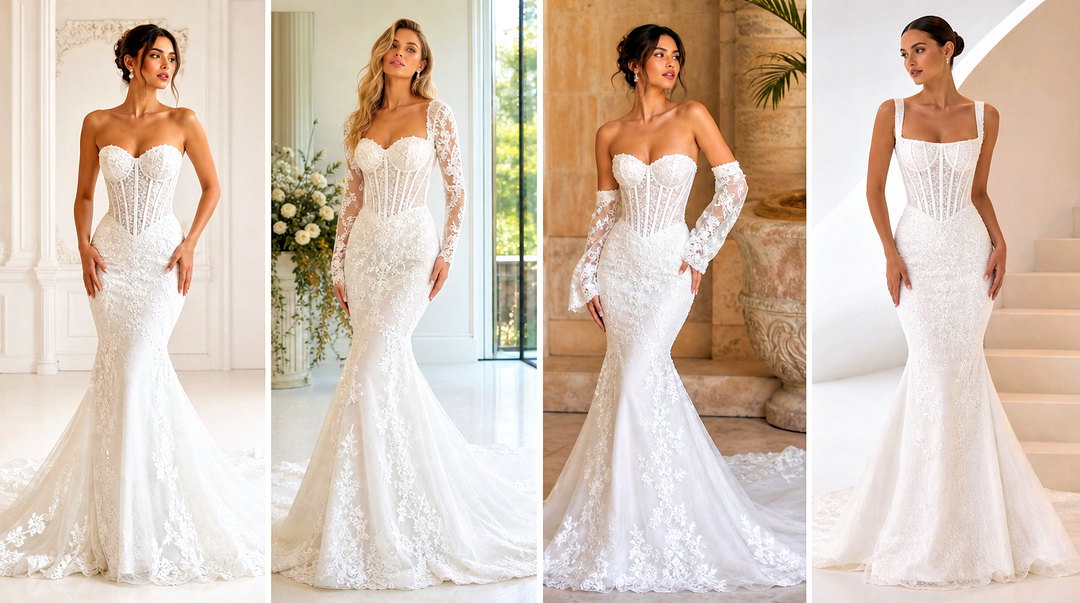 20 Corset Top Mermaid Wedding Dress Outfit Ideas for Brides