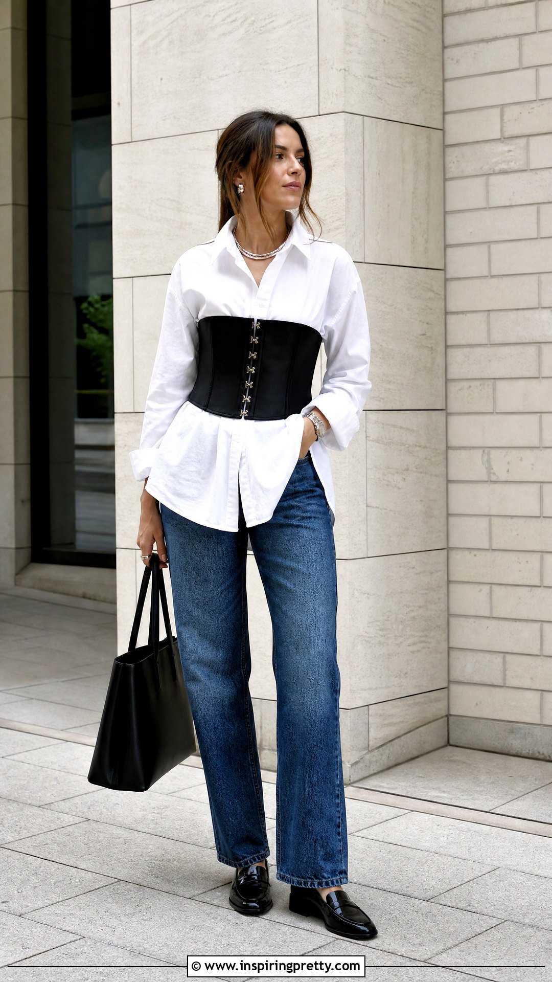 Corset Top Over A White Button Down Shirt - 50 corset top outfits