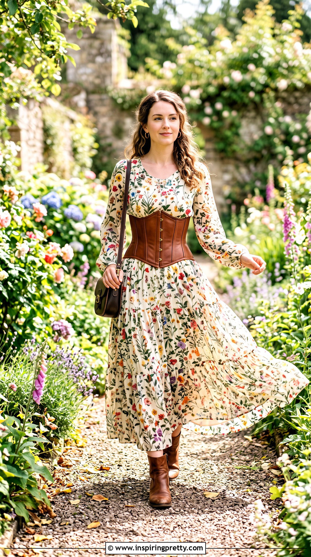 Corset Top Over Floral Maxi Dress - 50 corset top dress outfit ideas