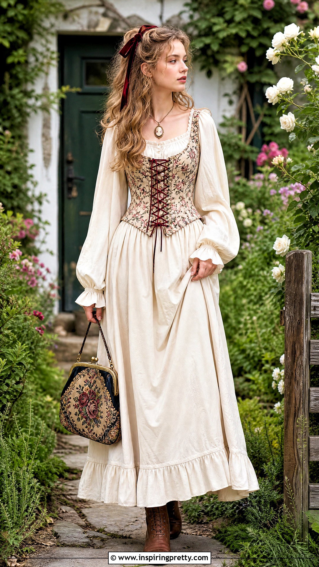 Corset Top Over Peasant Blouse With Maxi Skirt - 25 corset top outfit cottagecore ideas