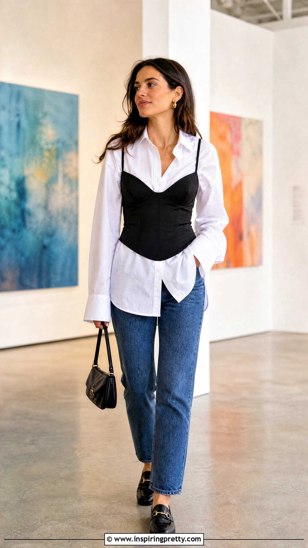 Corset Top Over White Shirt - 50 cool tops outfit ideas