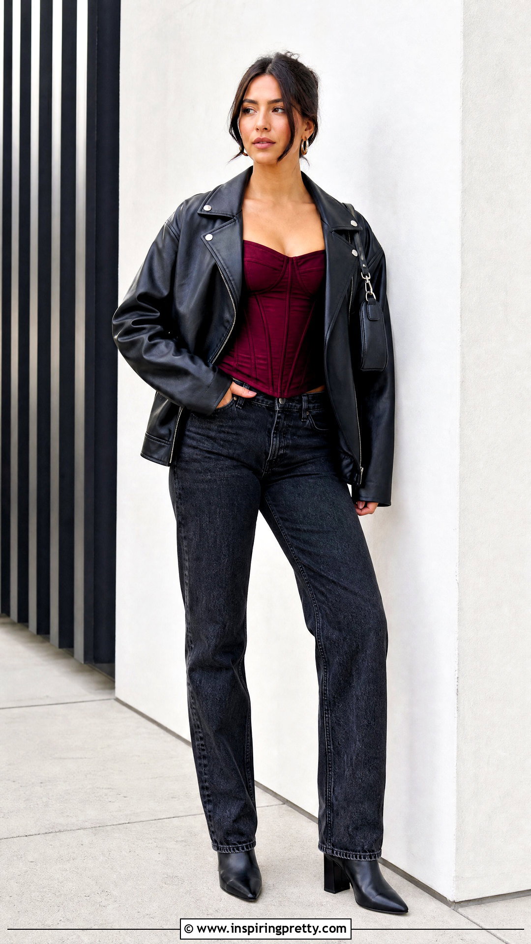 Corset Top Under Leather Jacket - 50 corset top outfit ideas