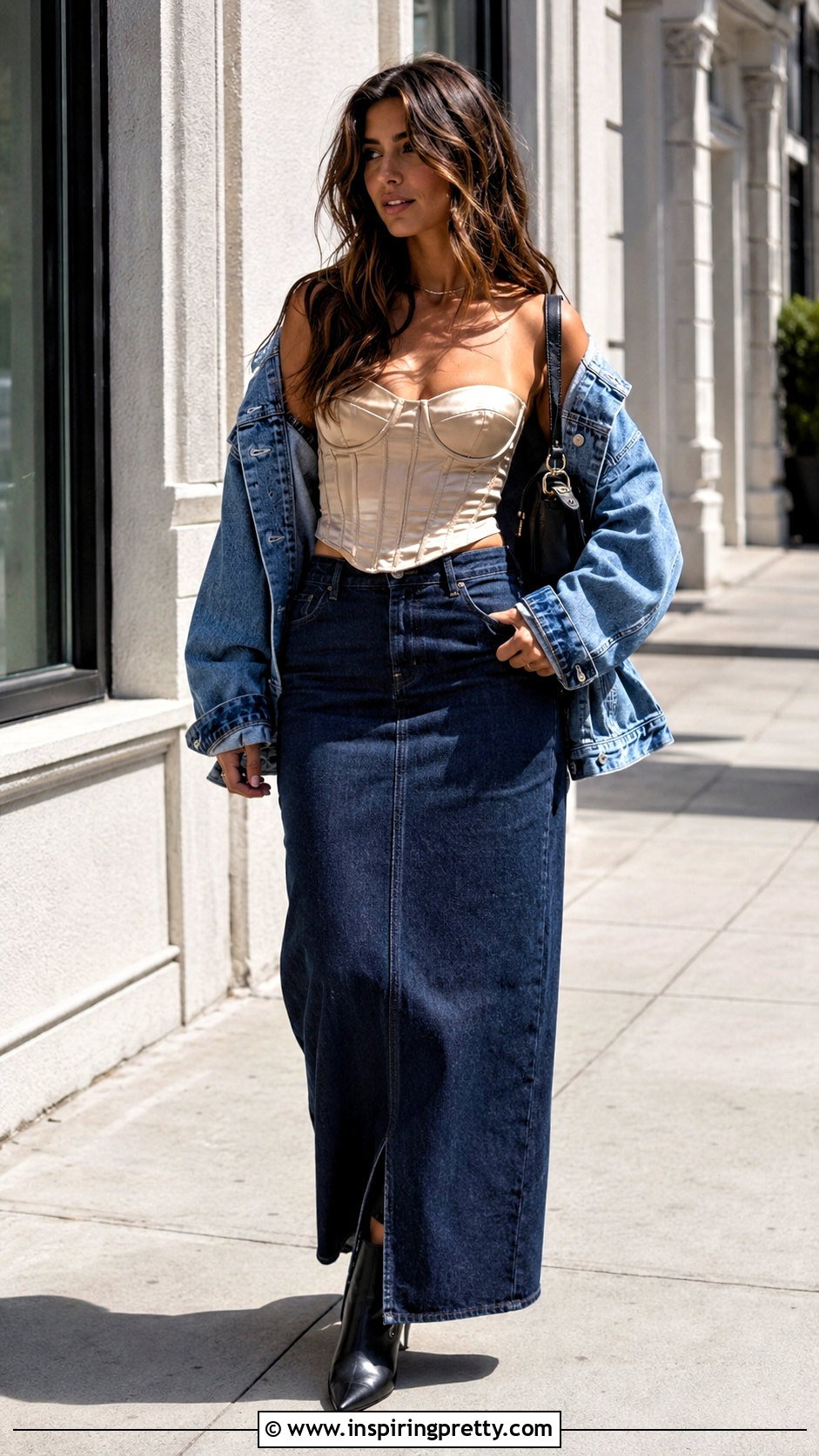Corset Top With A Denim Jacket - how to style corset tops (50 ways)