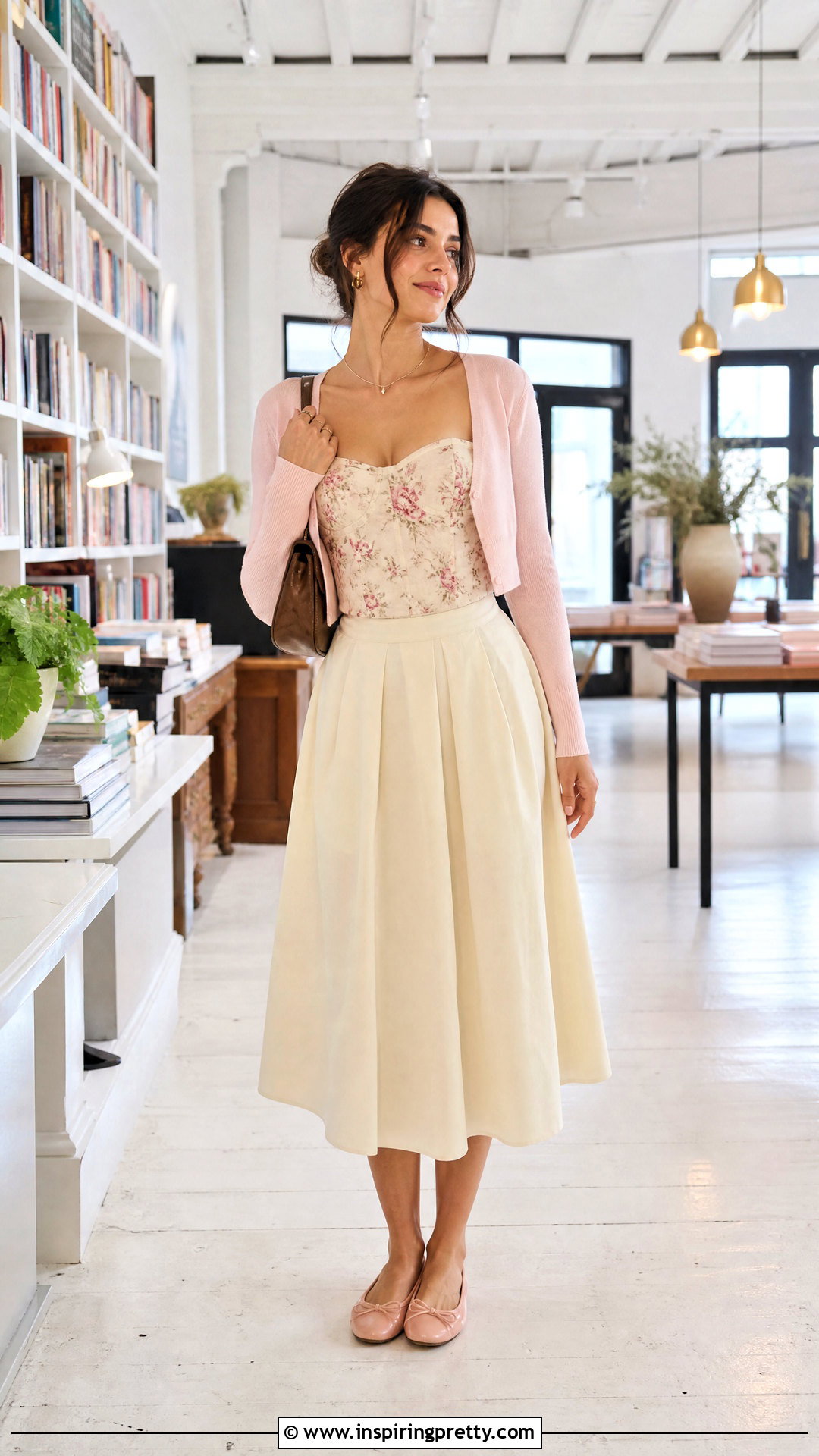Corset Top With A Line Skirt And Ballet Flats - 50 corset top outfit ideas