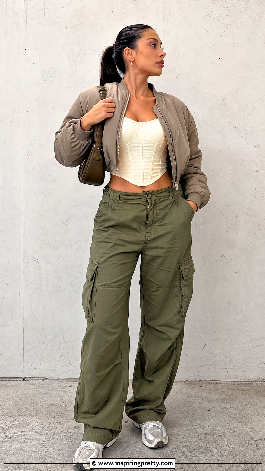 Corset Top With Bomber Jacket And Cargo Pants - 50 corset top outfit ideas