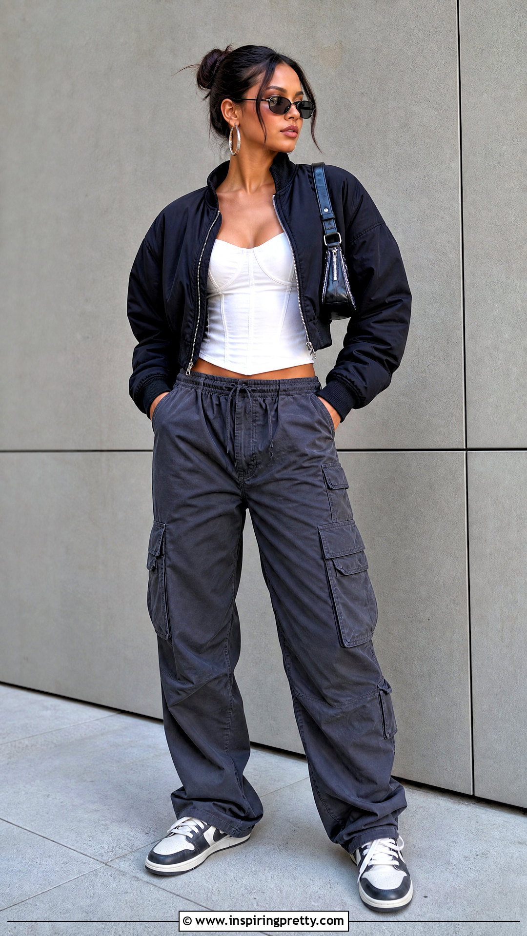 Corset Top With Bomber Jacket And Cargo Pants - 50 corset top outfits