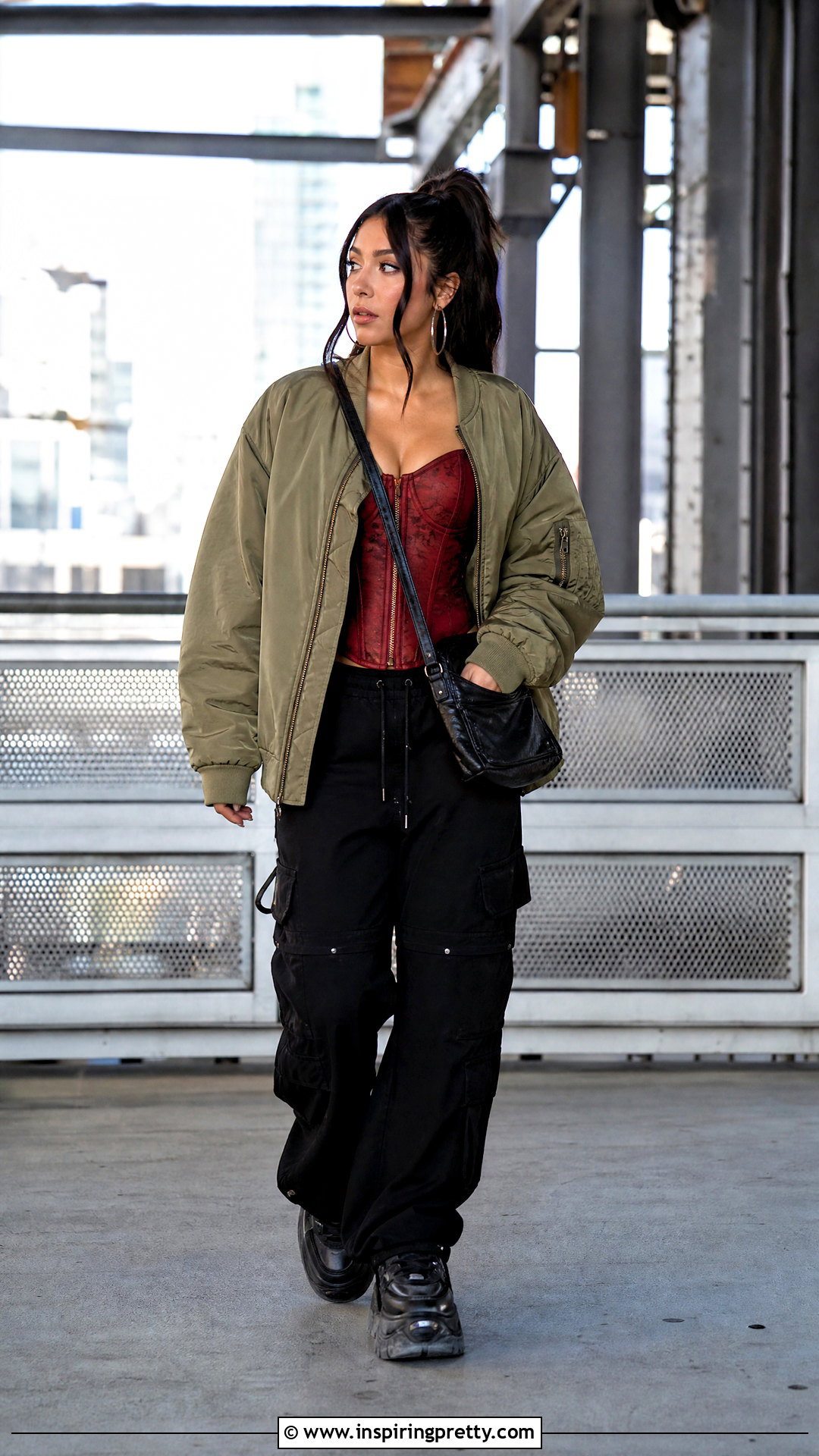 Corset Top With Bomber Jacket And Cargo Pants - 50 Top Corset outfit ideas