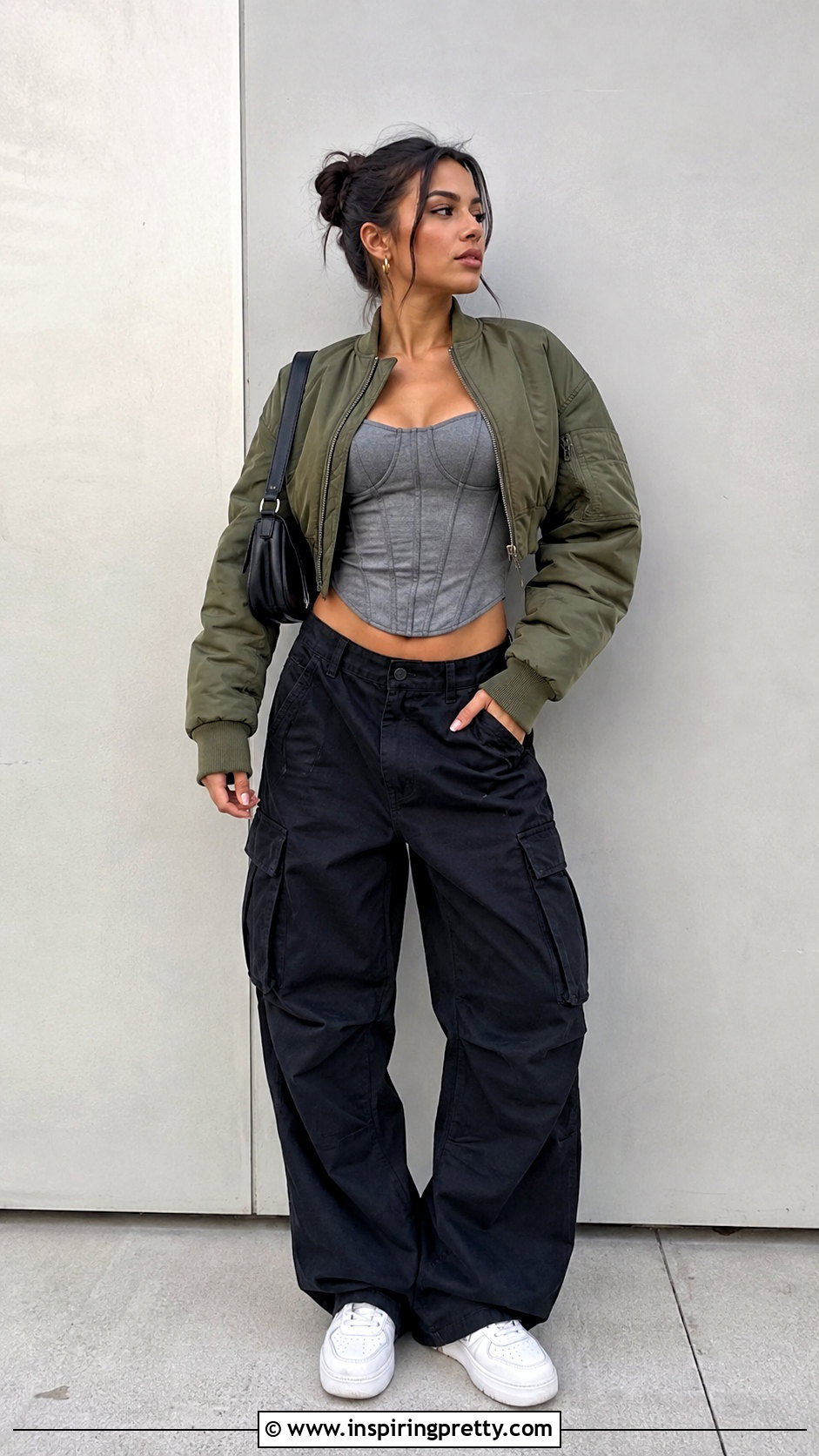 Corset Top With Bomber Jacket And Cargo Pants - 50 corset top dress outfit ideas