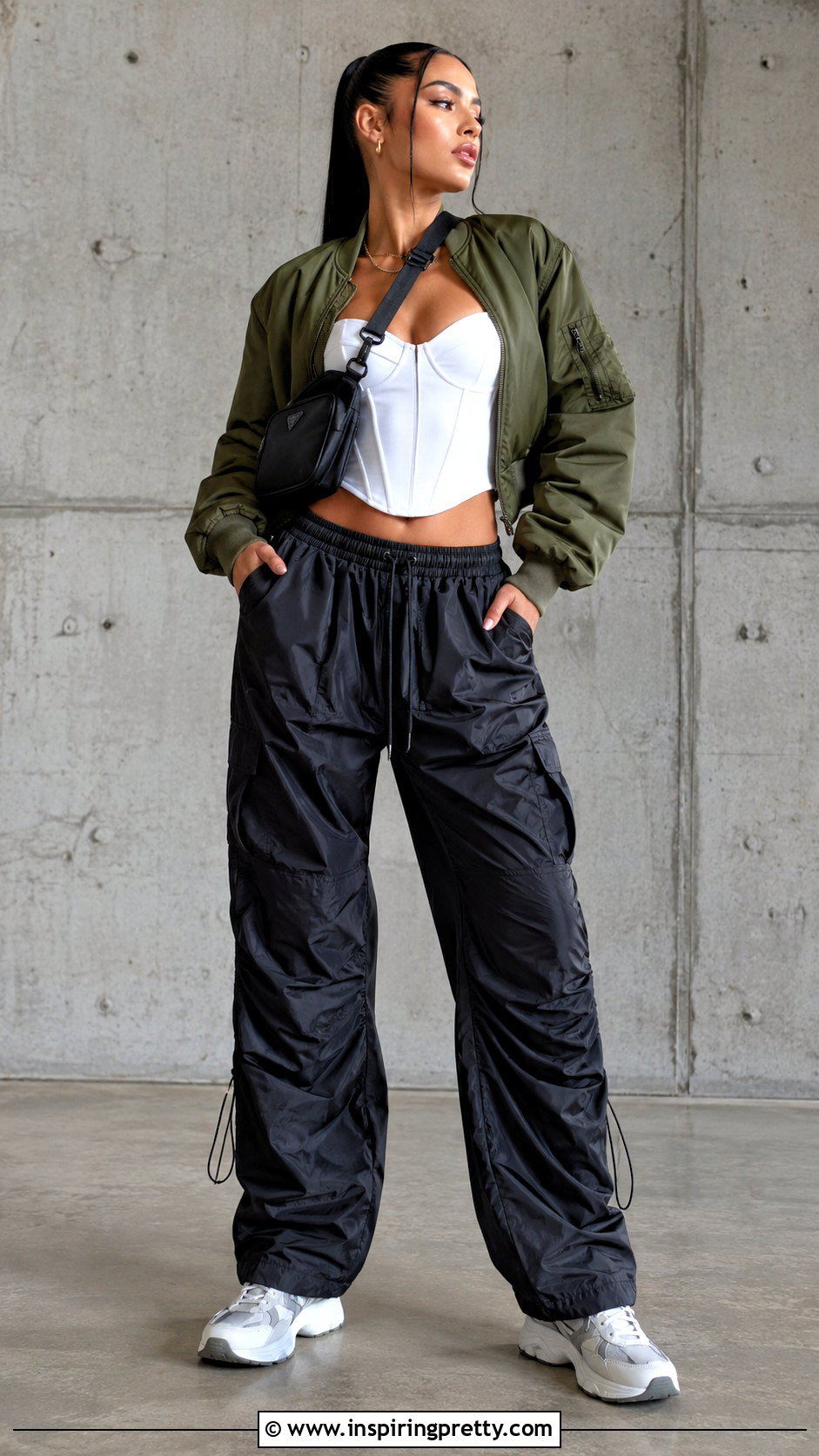Corset Top With Cargo Pants And Bomber Jacket - 25 Cargo Corset Top outfit ideas