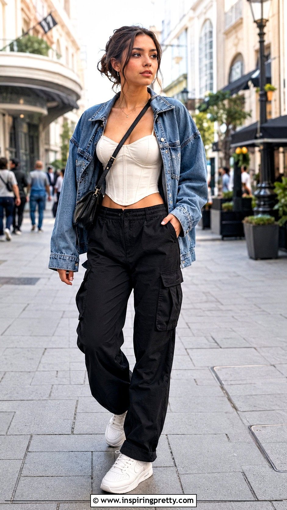 Corset Top With Cargo Pants And Denim Jacket - 25 Cargo Corset Top outfit ideas