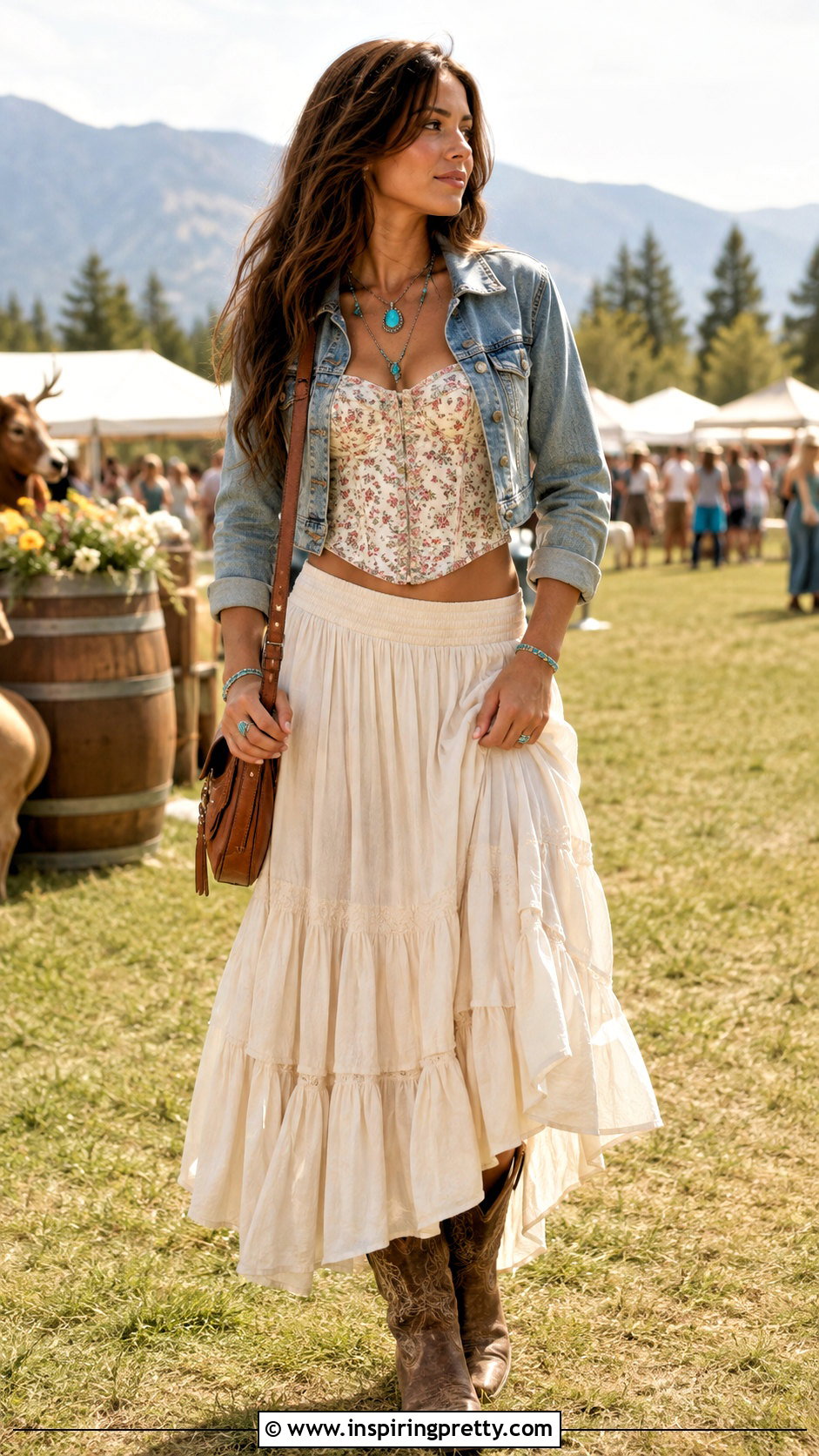 Corset Top With Cowboy Boots And Maxi Skirt - 50 corset top dress outfit ideas