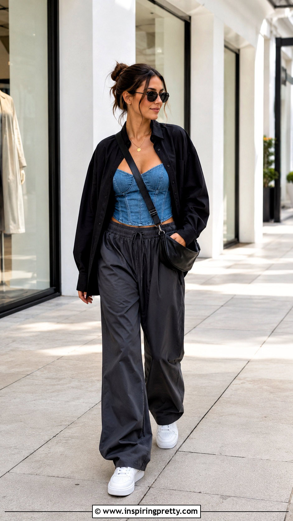 Corset Top With Sneakers And Relaxed Pants - how to style corset tops (50 ways)