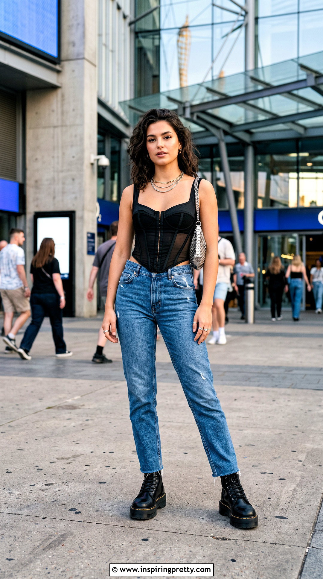 Corset Top With Straight Leg Jeans Concert Outfit - 25 Concert Tops Summer Outfits