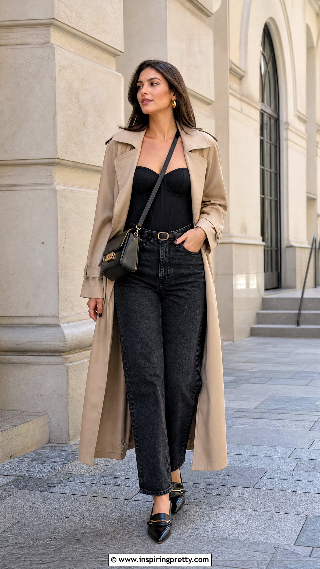 Corset Top With Trench Coat And Straight Jeans - 50 corset top outfits