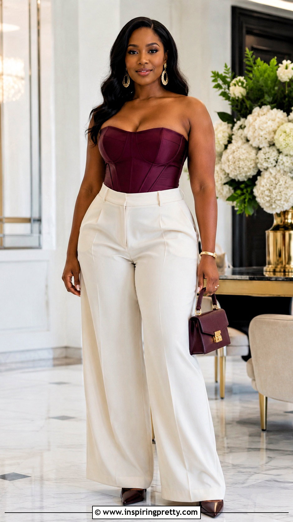 Corset Tube Top Outfit With Wide Leg Pants - 50 tube top outfit black women