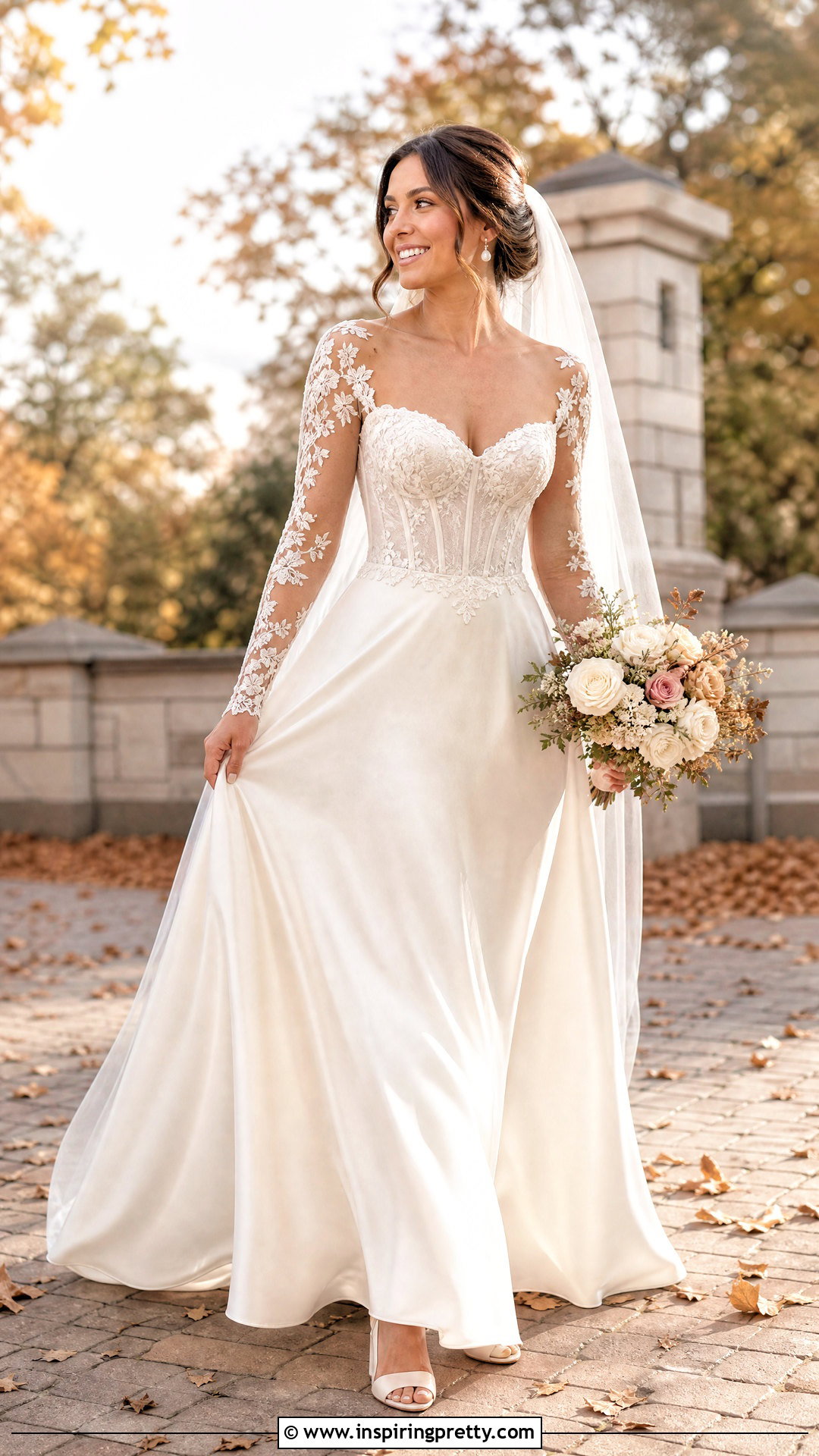 Corset Wedding Dress With Autumn Lace Sleeves - 50 wedding dress corset top outfit ideas