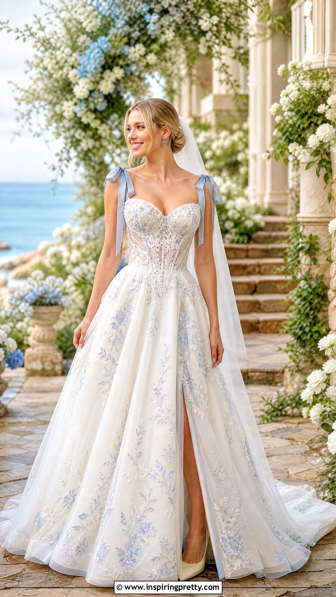 Corset Wedding Dress With Blue Details - 50 corset top wedding dress outfit ideas