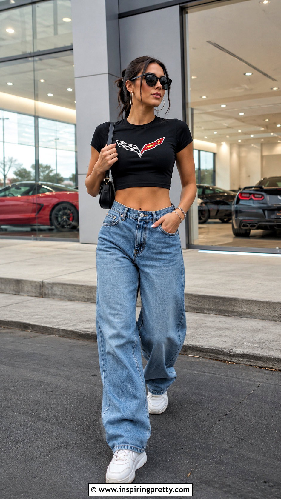 Corvette Crop Top With Baggy Jeans - 20 Corvette Crop Top outfit ideas