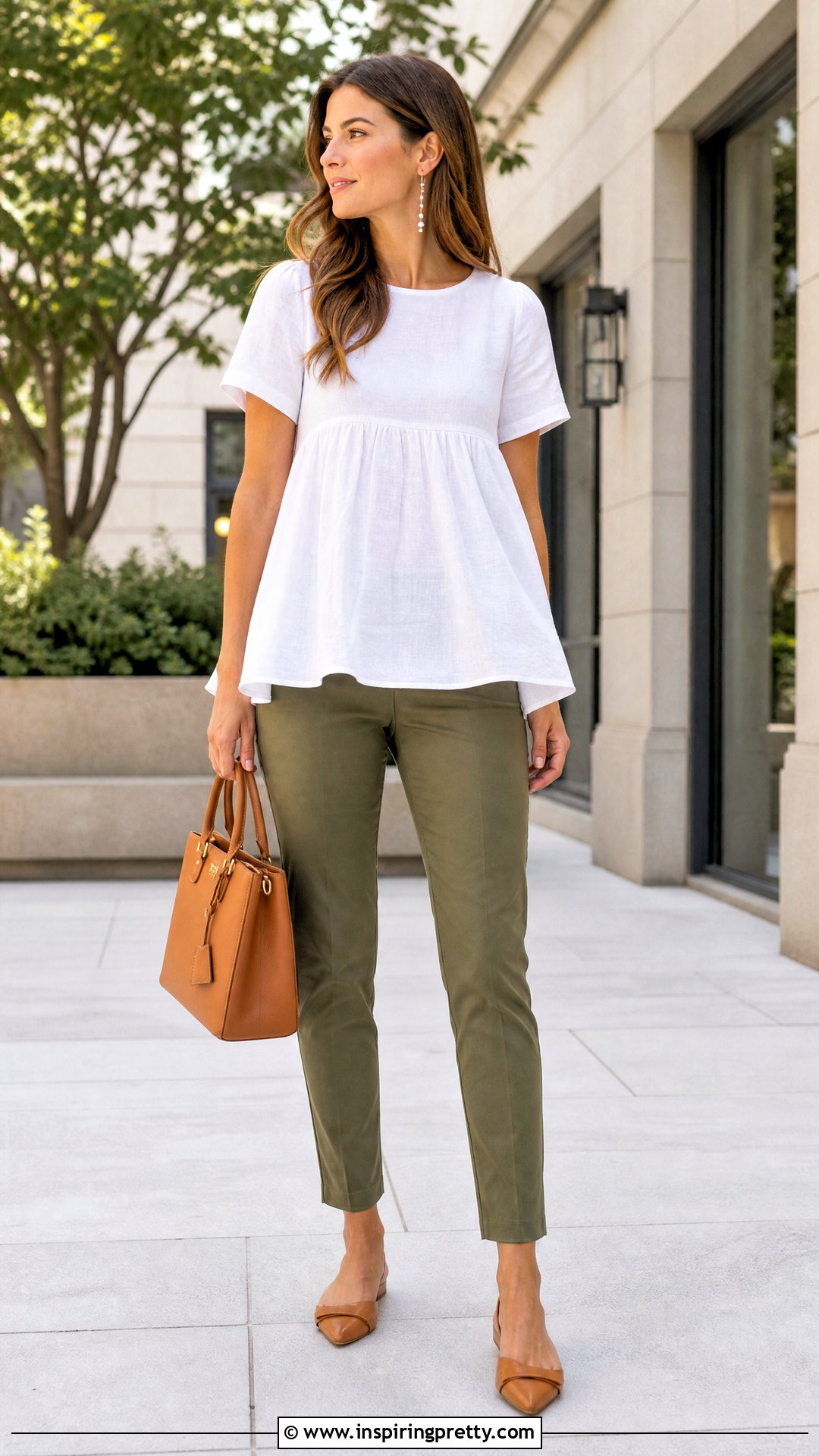 Cotton Babydoll Top With Slim Pants - 50 summer cotton tops outfit ideas