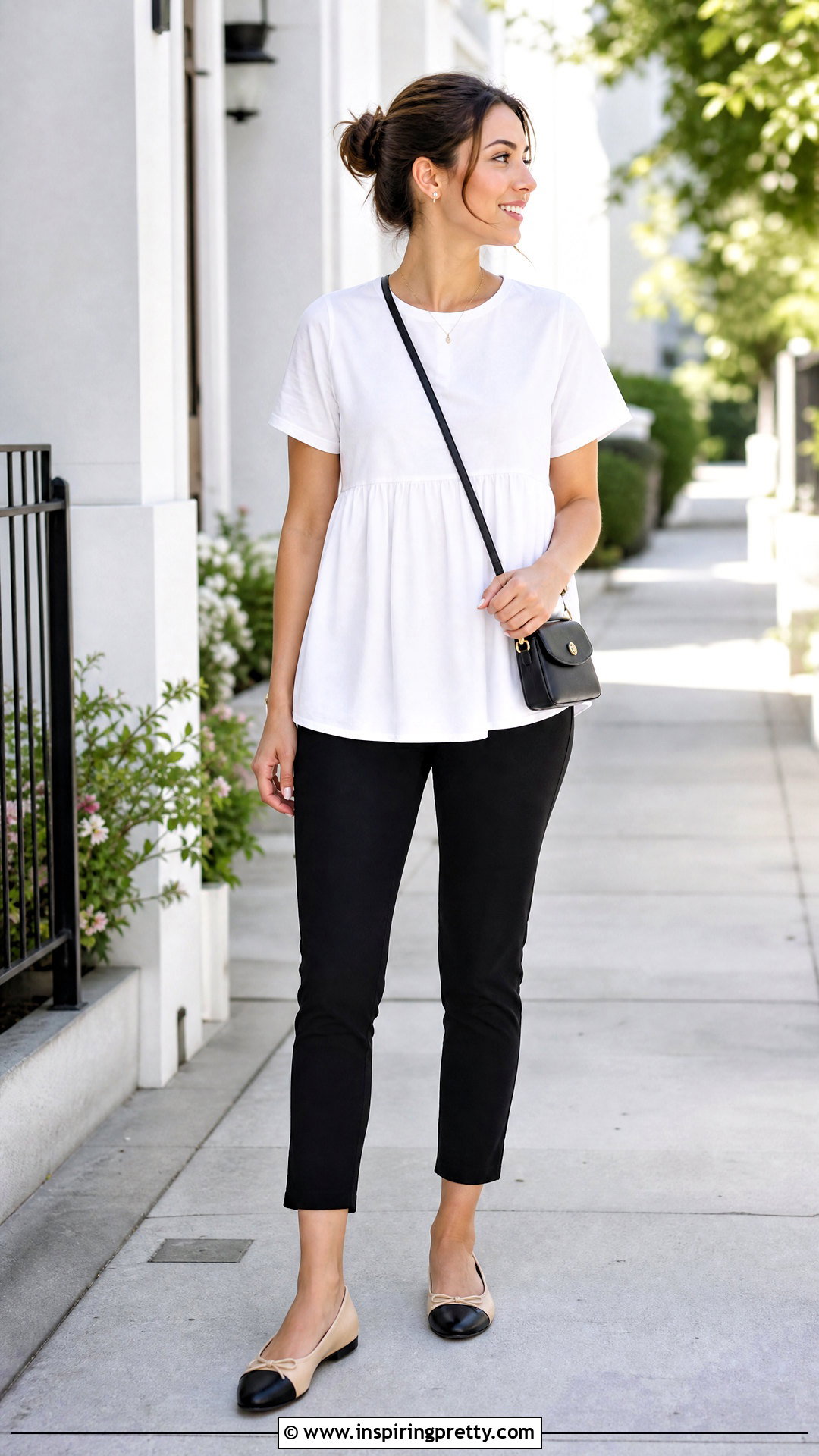 Cotton Babydoll Top With Slim Pants - 50 cute cotton tops outfit ideas