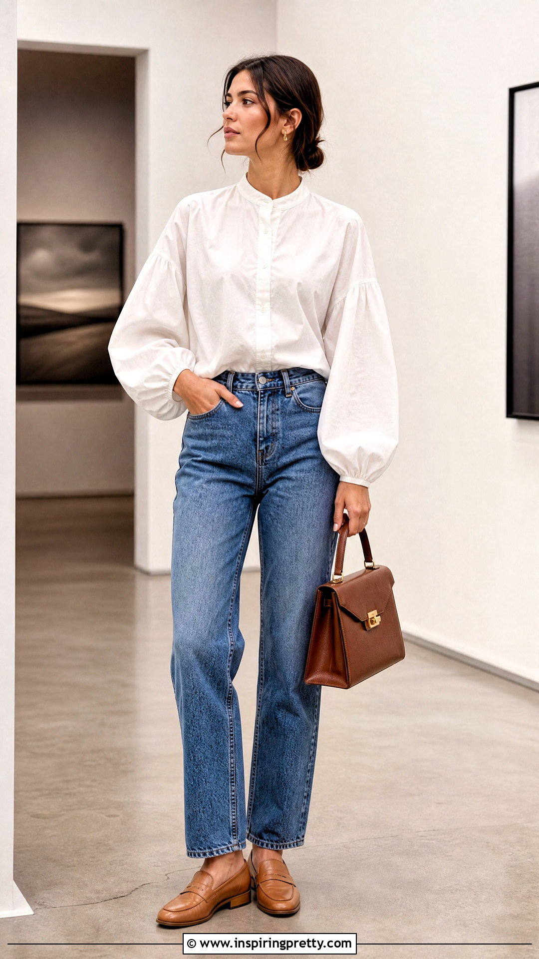 Cotton Balloon Sleeve Top With Straight Jeans - 50 cotton tops designs casual ideas