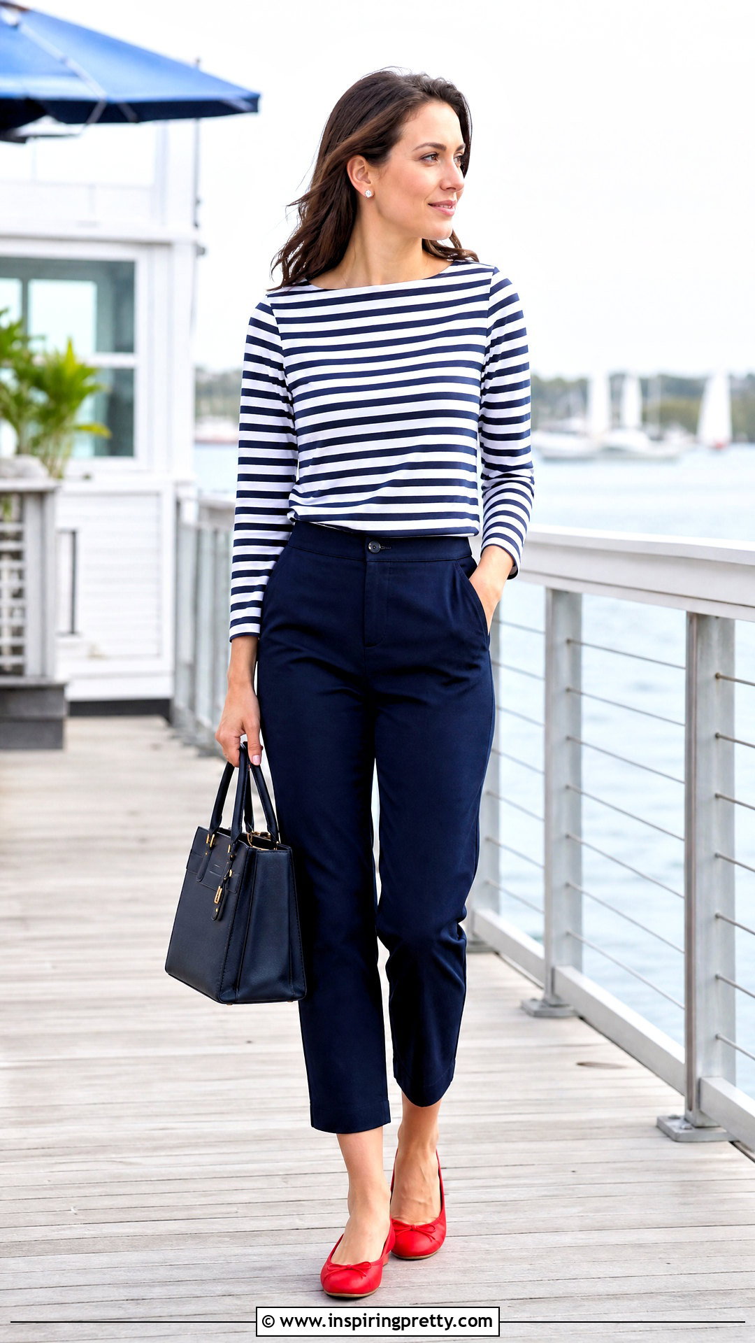 Cotton Boatneck Top With Cropped Pants - 50 cotton tops outfit ideas