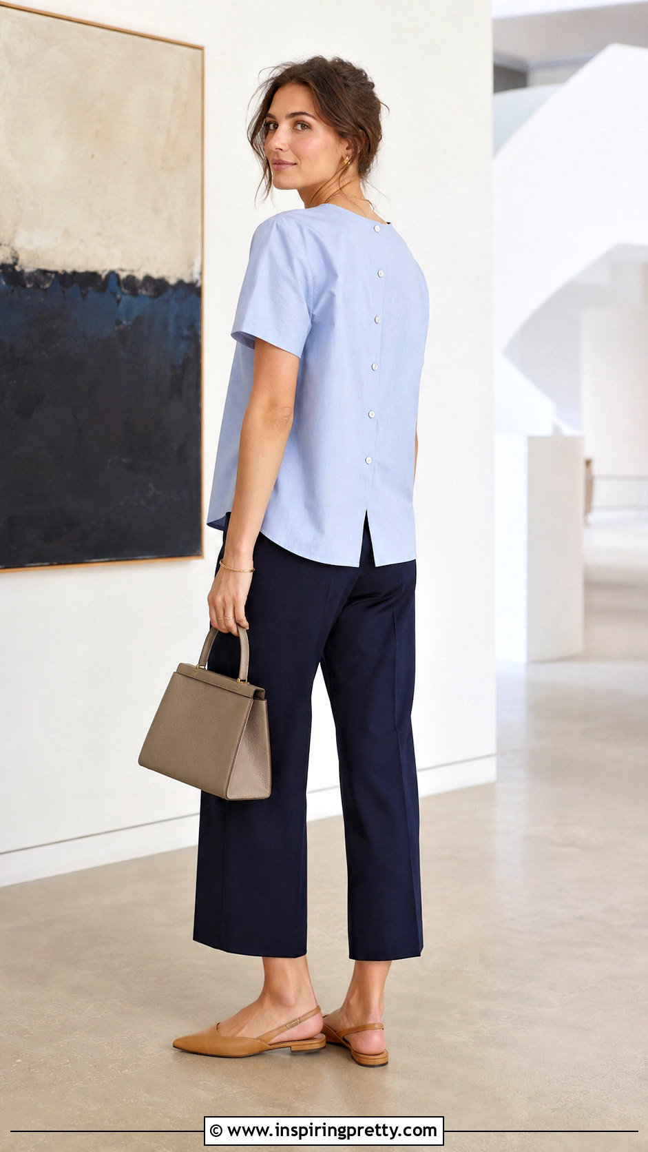 Cotton Button Back Top With Cropped Trousers - 50 summer cotton tops outfit ideas