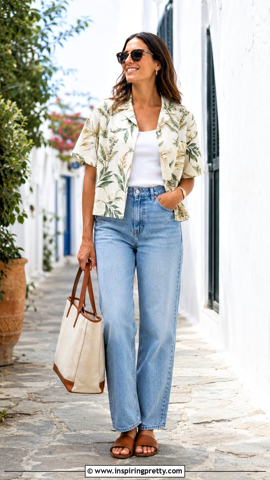 Cotton Camp Collar Shirt With Relaxed Jeans - 50 cotton tops for jeans