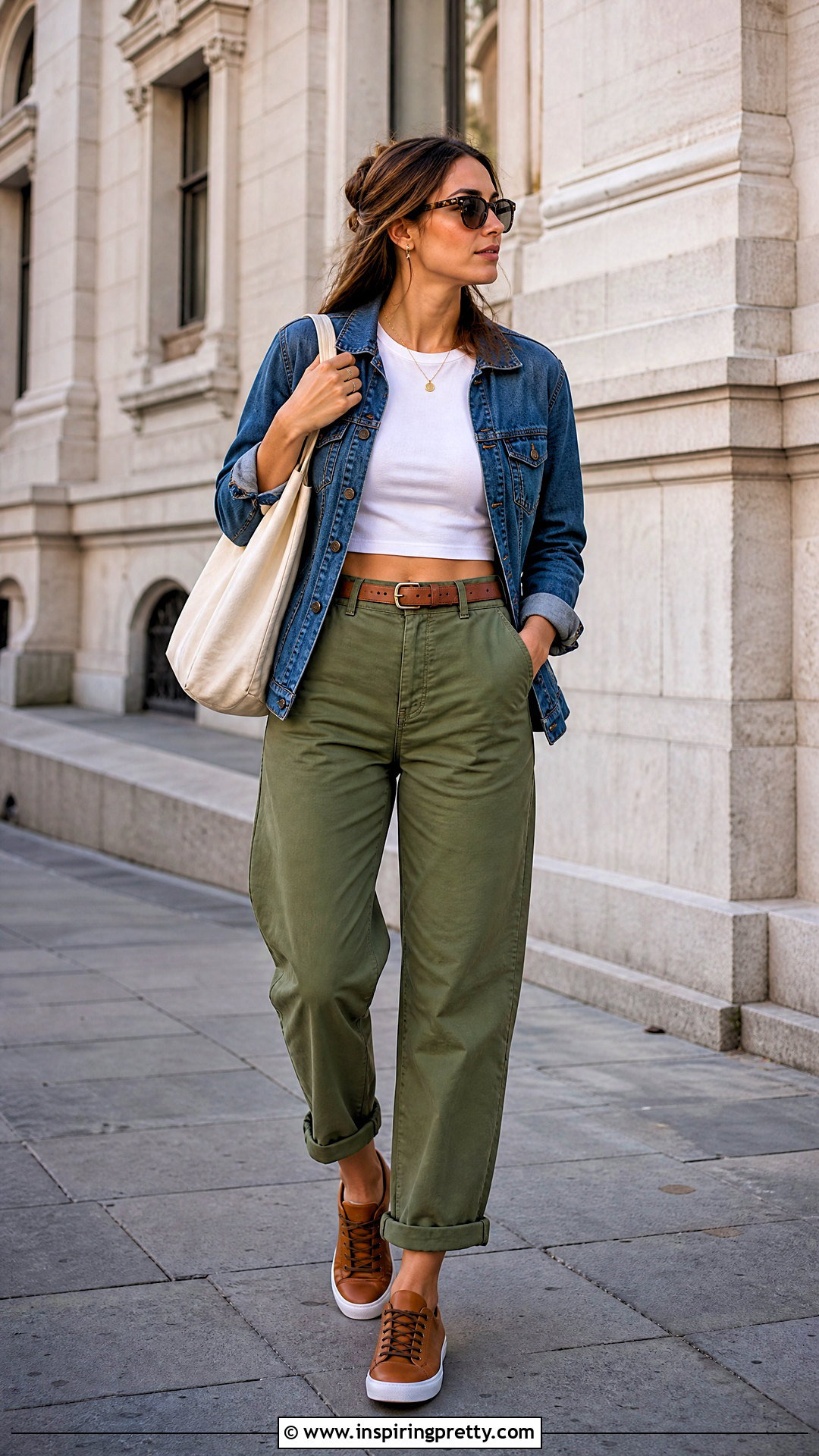 Cotton Crop Top With High Waisted Chinos - 50 cotton crop top outfit ideas