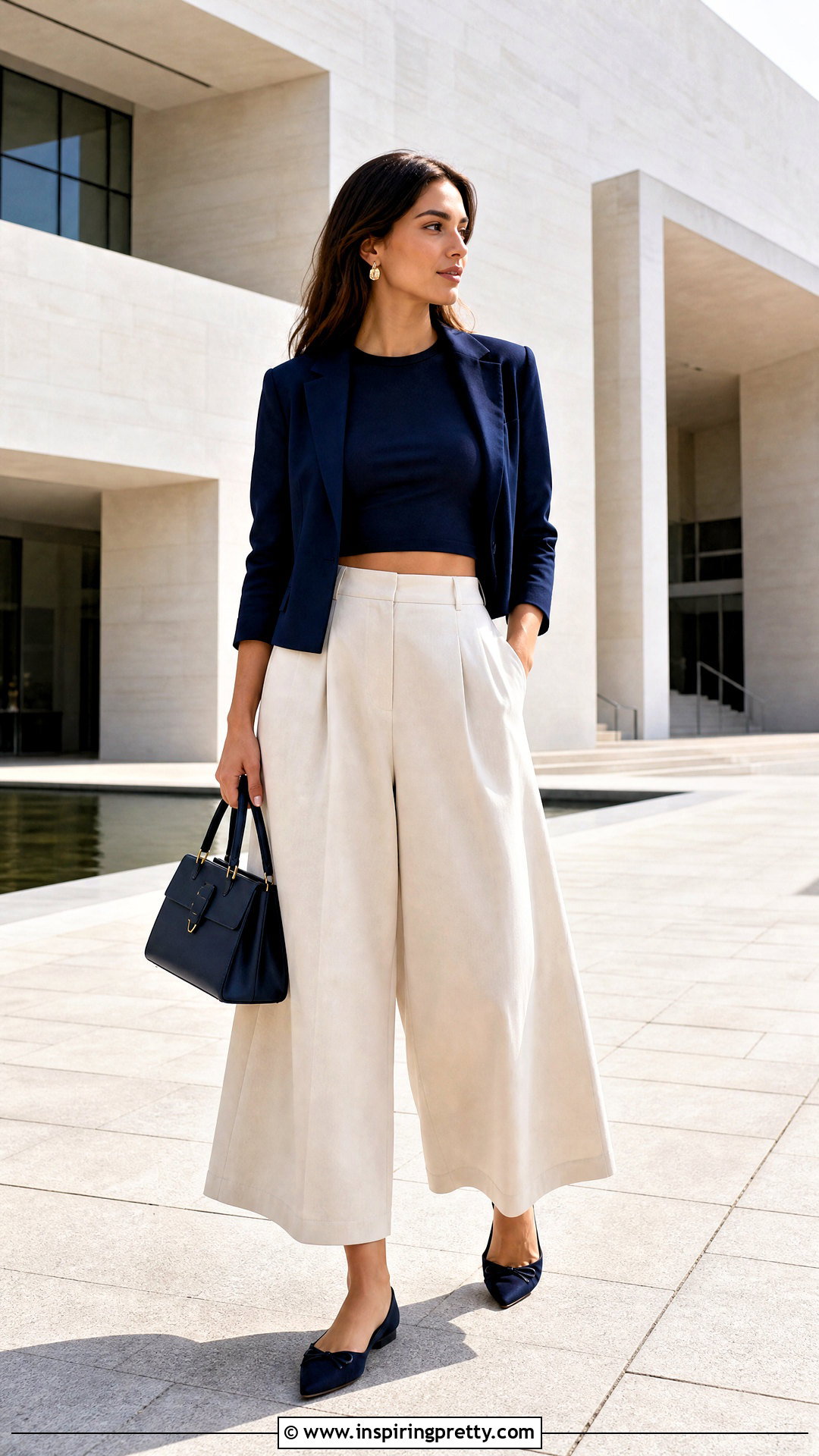 Cotton Crop Top With High Waisted Culottes - 50 cotton crop top outfit ideas