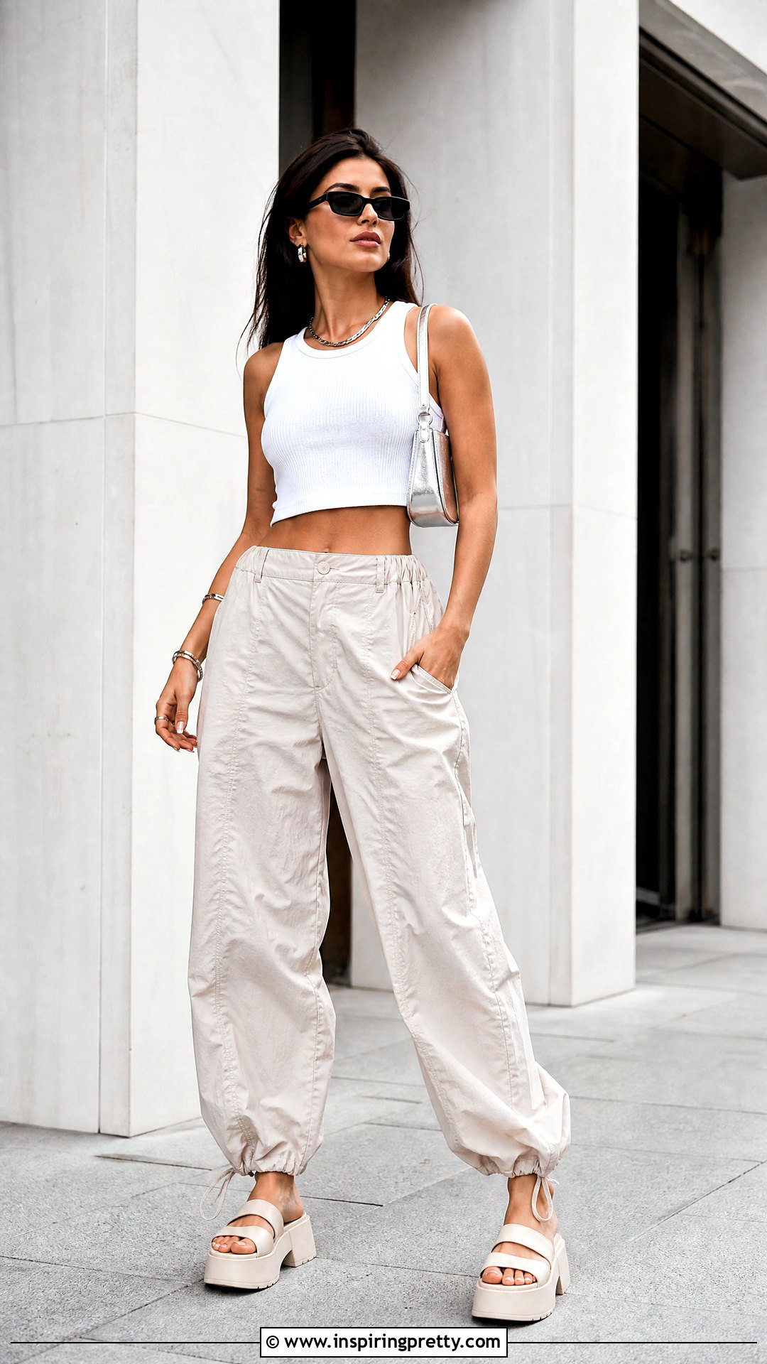 Cotton Crop Top With Parachute Pants - 50 cotton crop top outfit ideas