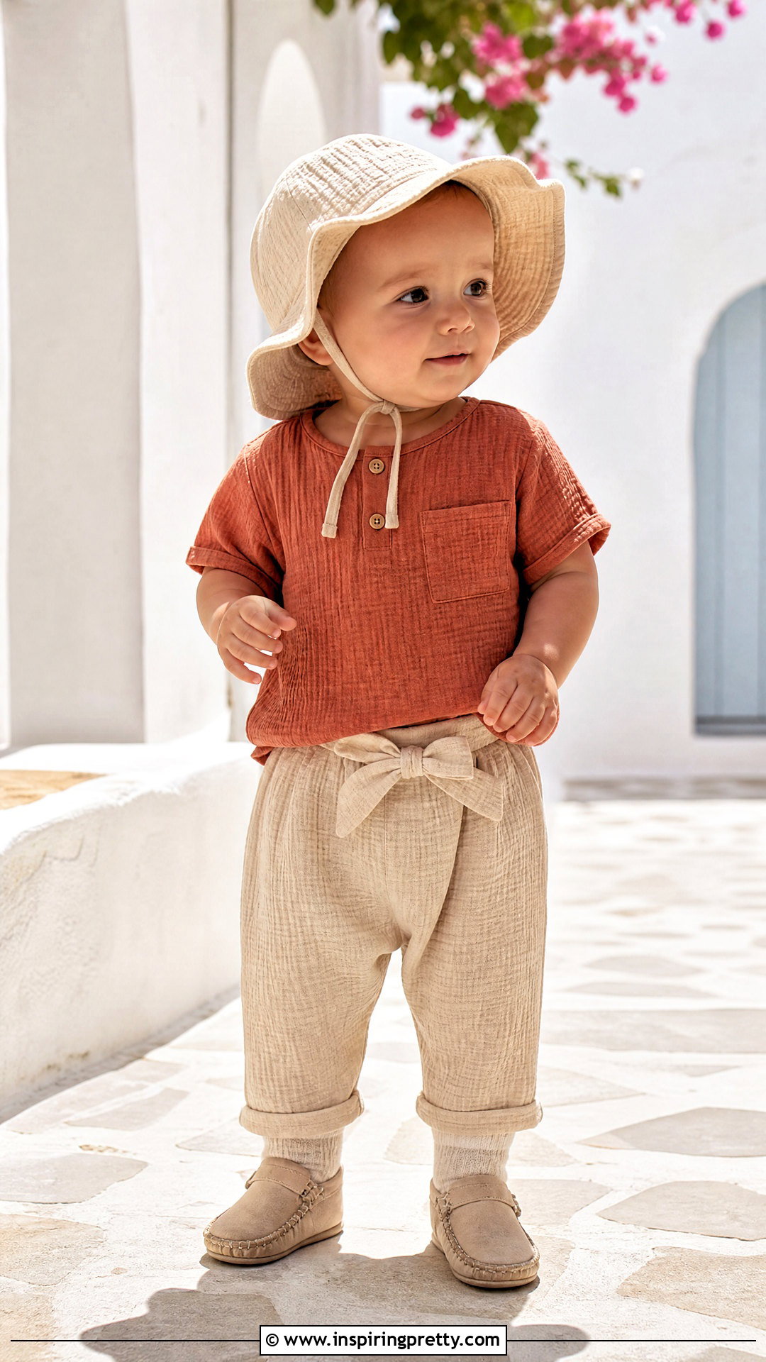 Cotton Gauze Baby Top With Drawstring Look Pants - 50 baby tops designs
