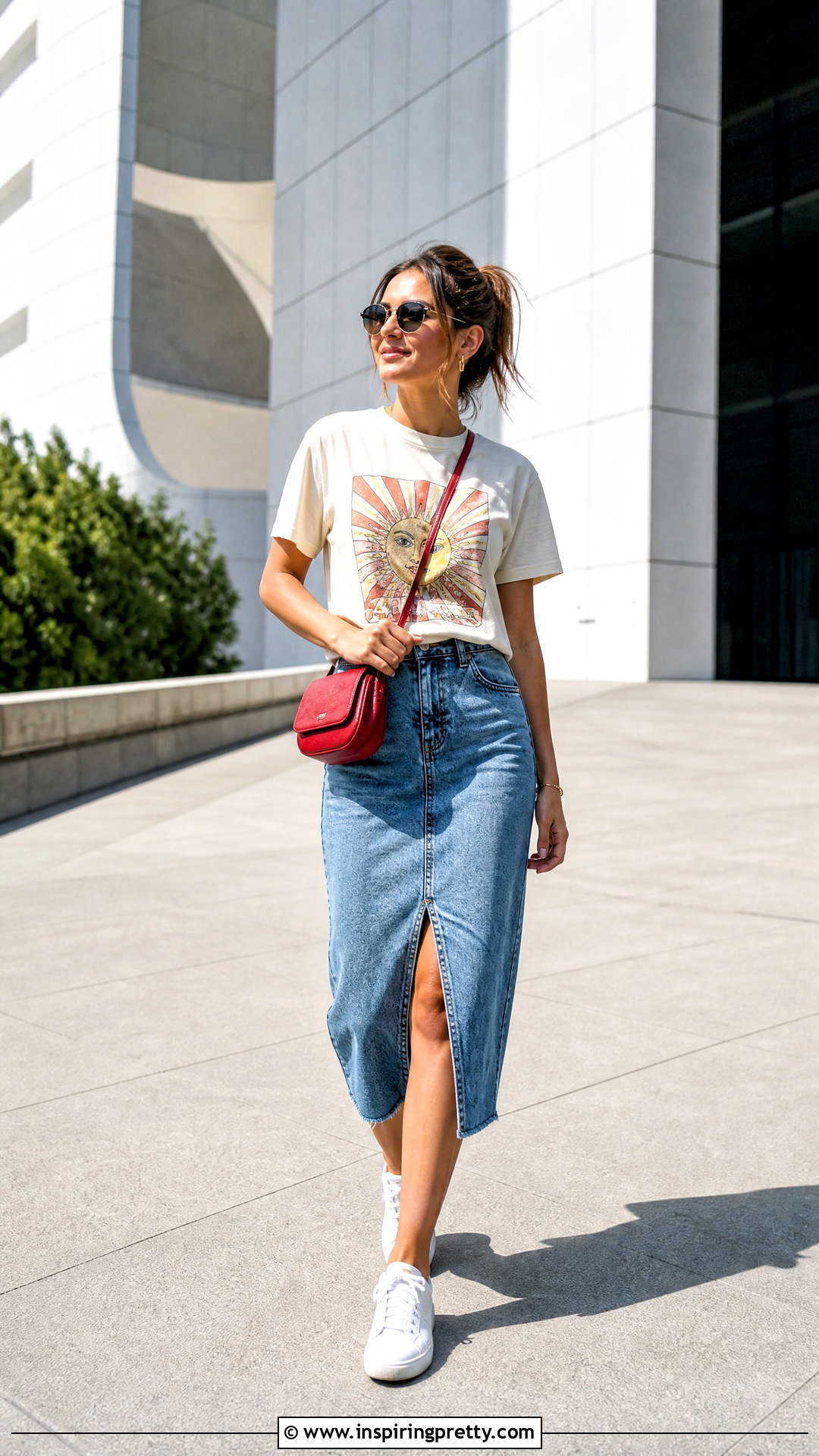 Cotton Graphic T Shirt With Denim Skirt - 50 cotton tops designs casual ideas