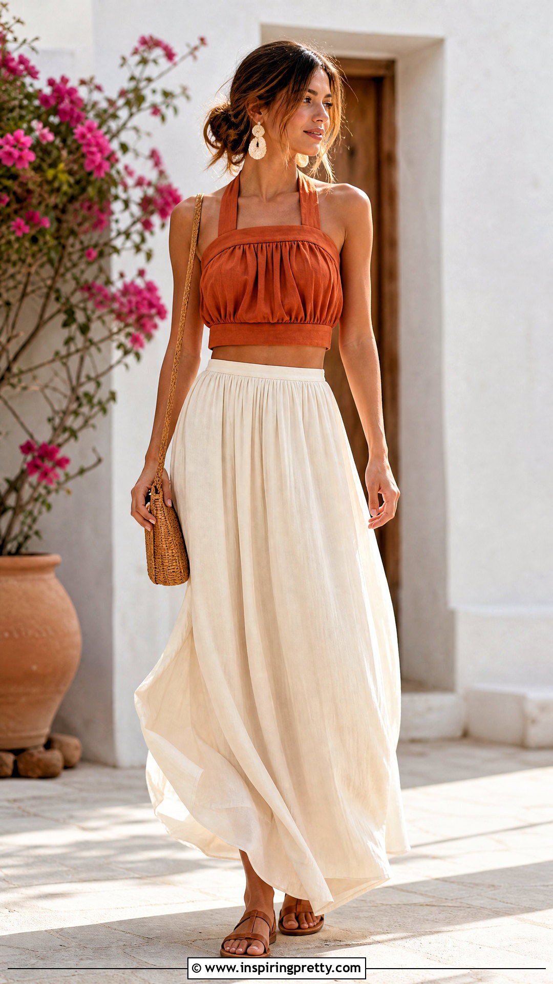 Cotton Halter Short Top With Maxi Skirt - 50 cotton short tops outfit ideas