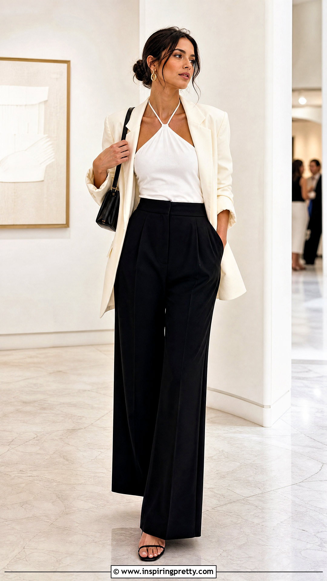 Cotton Halter Top With Wide Leg Trousers - 50 cute cotton tops outfit ideas