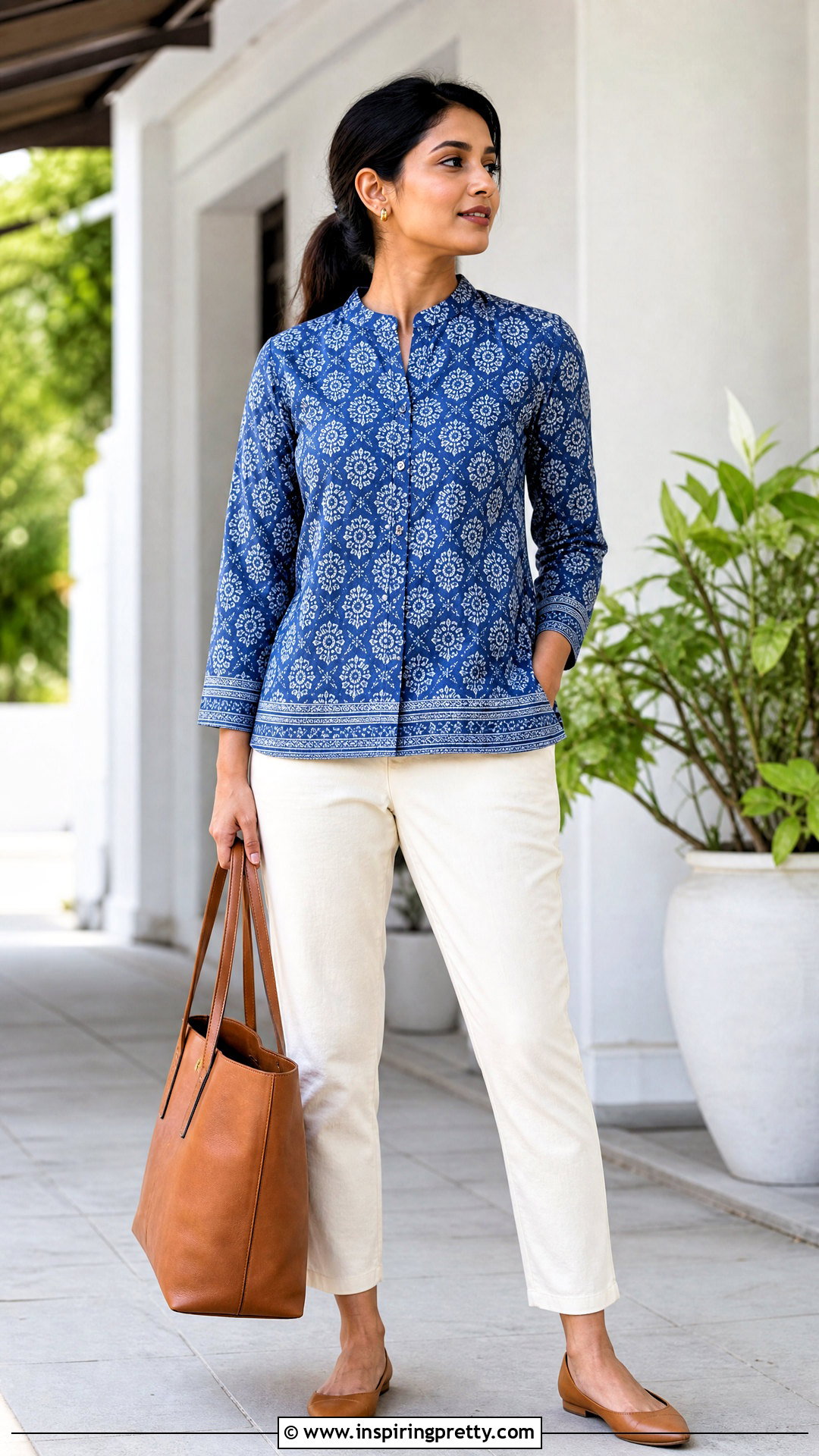 Cotton Mandarin Collar Top With Tapered Pants - 50 cotton tops designs casual ideas