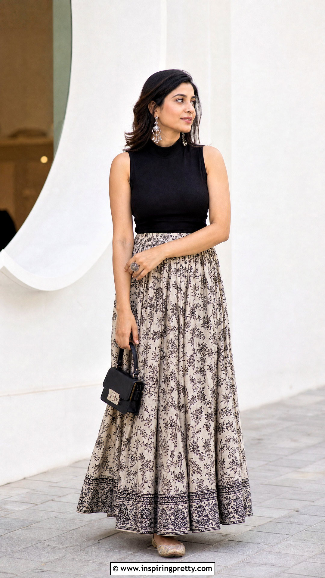 Cotton Maxi Skirt With High Neck Top - 50 cotton skirt and top indian outfit ideas