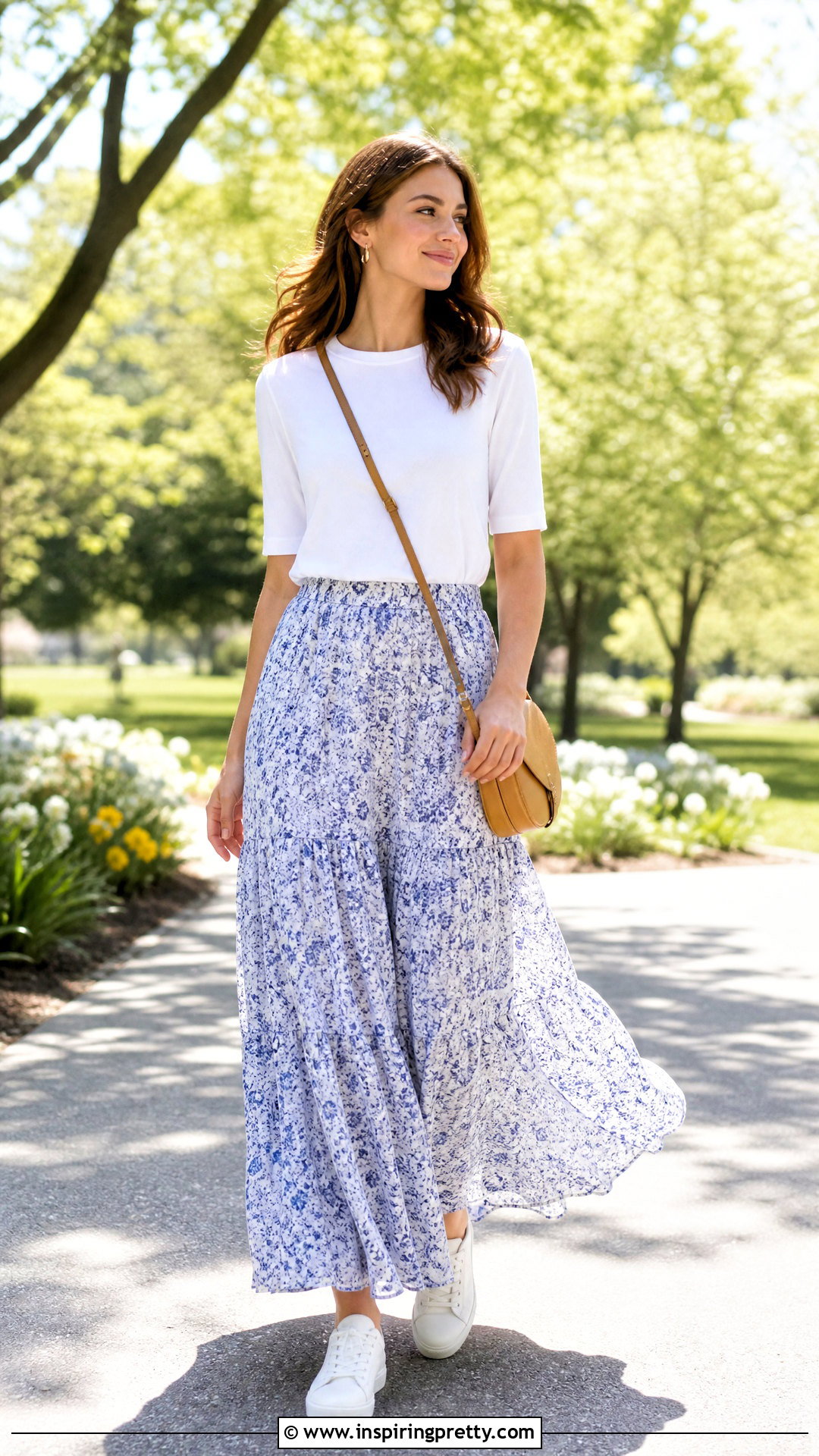 Cotton Modest Tee With Tiered Maxi Skirt - 50 modest tops for women