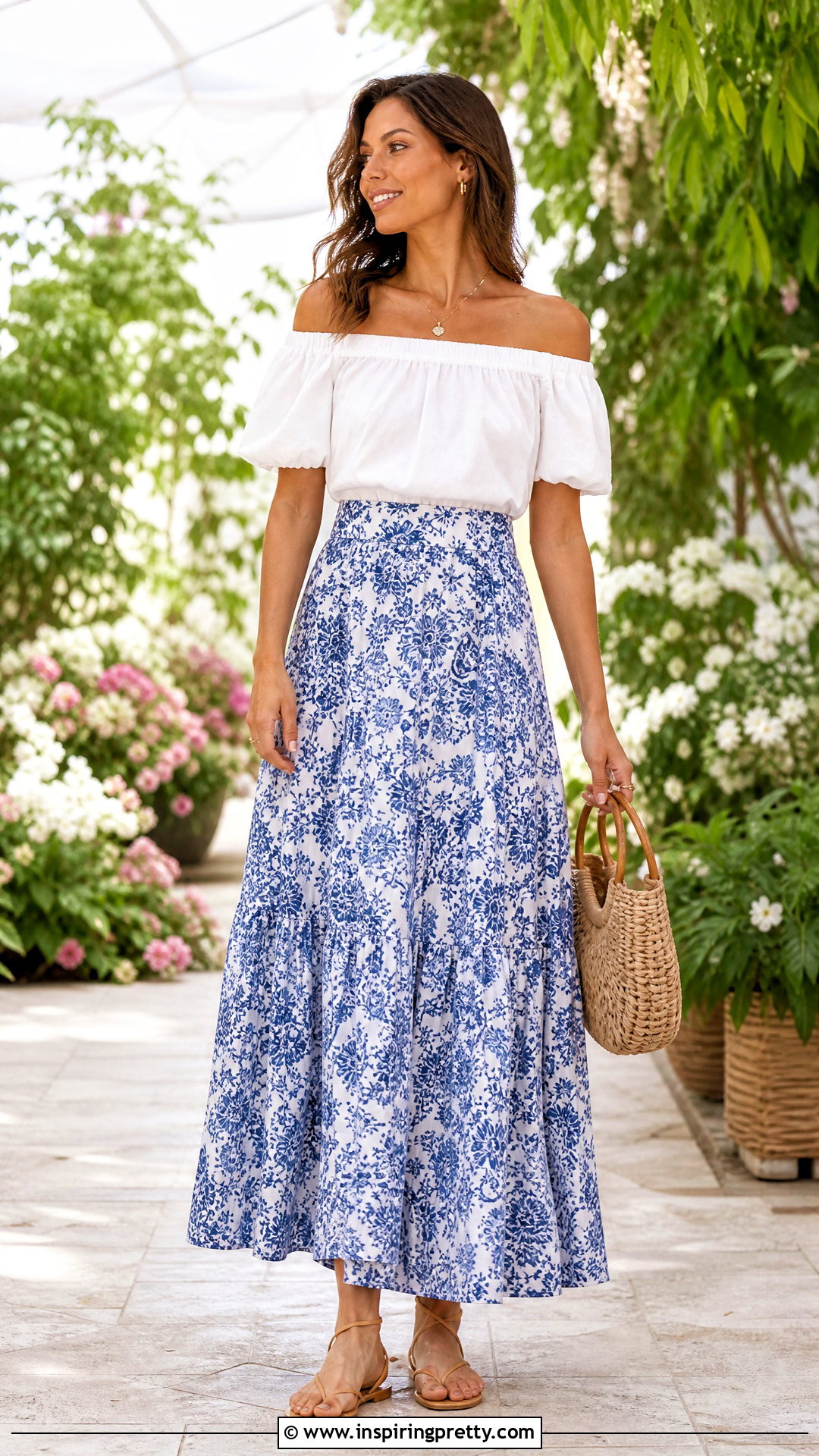 Cotton Off Shoulder Top With Maxi Skirt - 50 cotton tops designs casual ideas