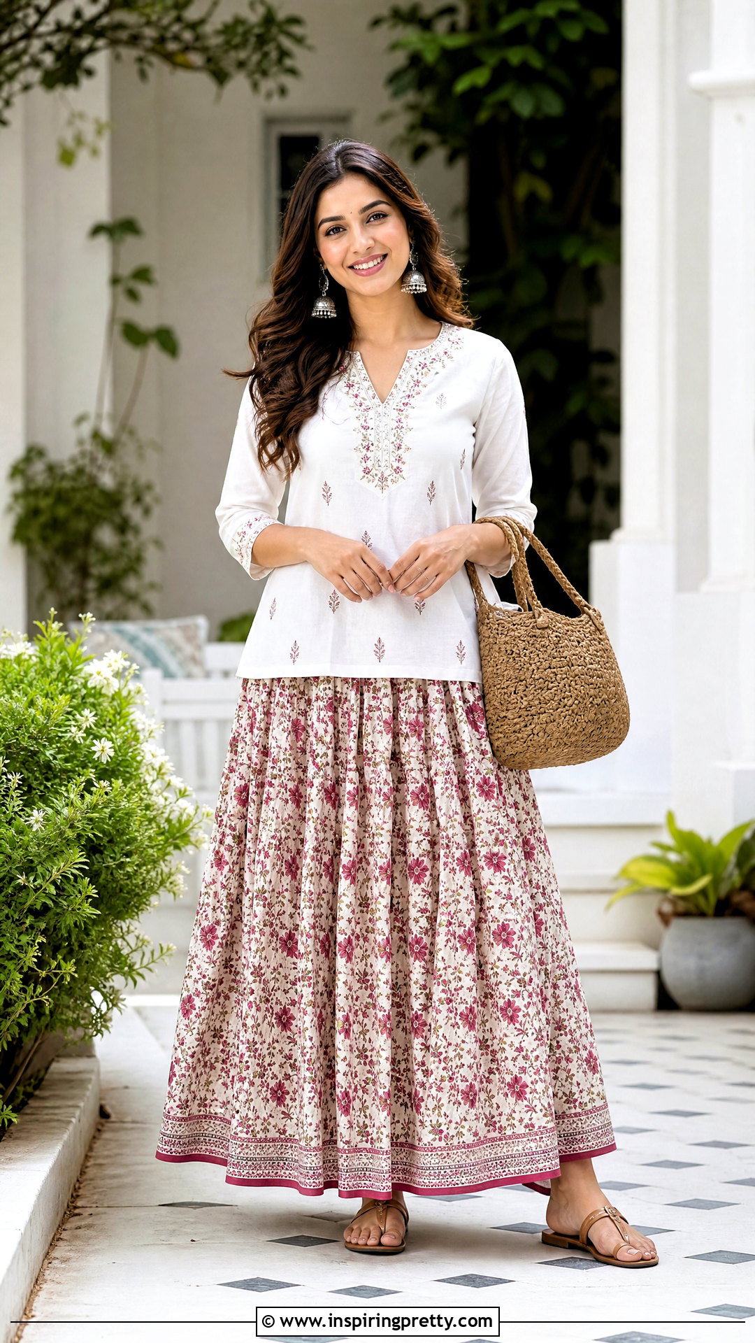 Cotton Printed Skirt And White Kurti Top Outfit - 50 traditional skirt and top outfit ideas