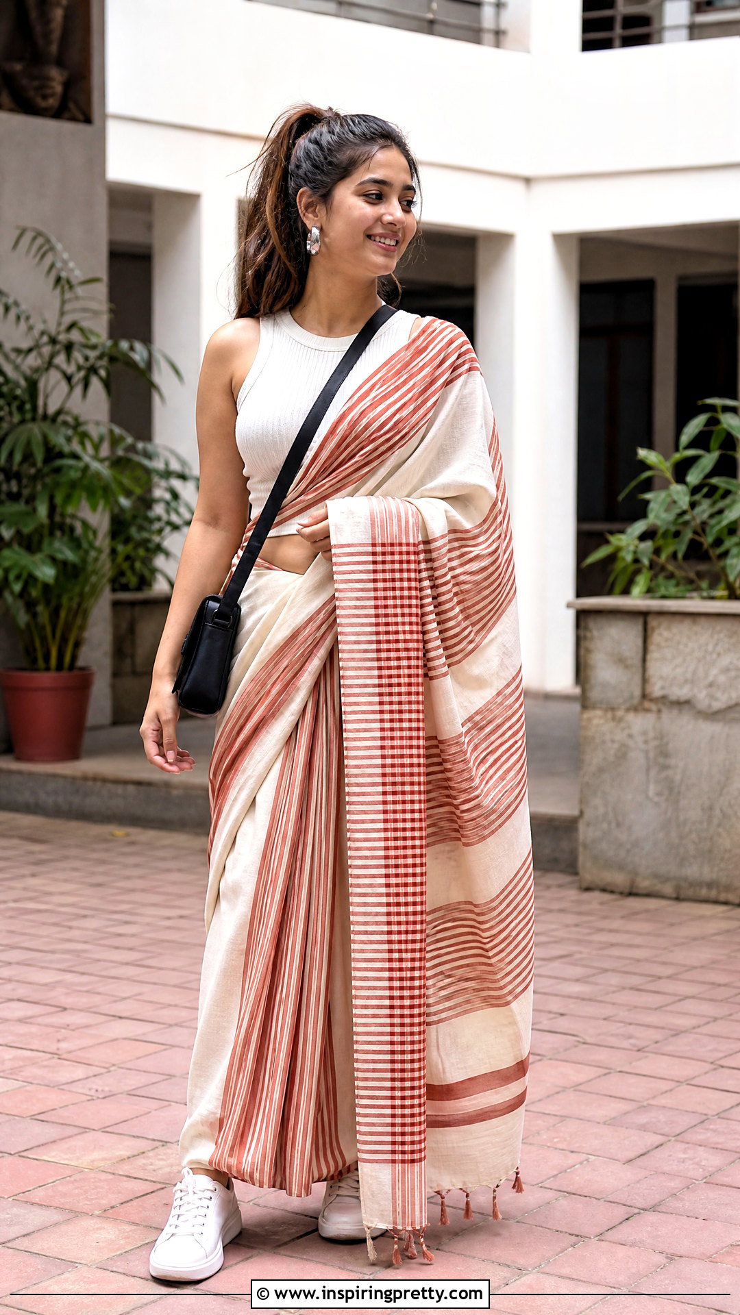 Cotton Saree With Ribbed Crop Top - 50 saree with crop top outfit ideas