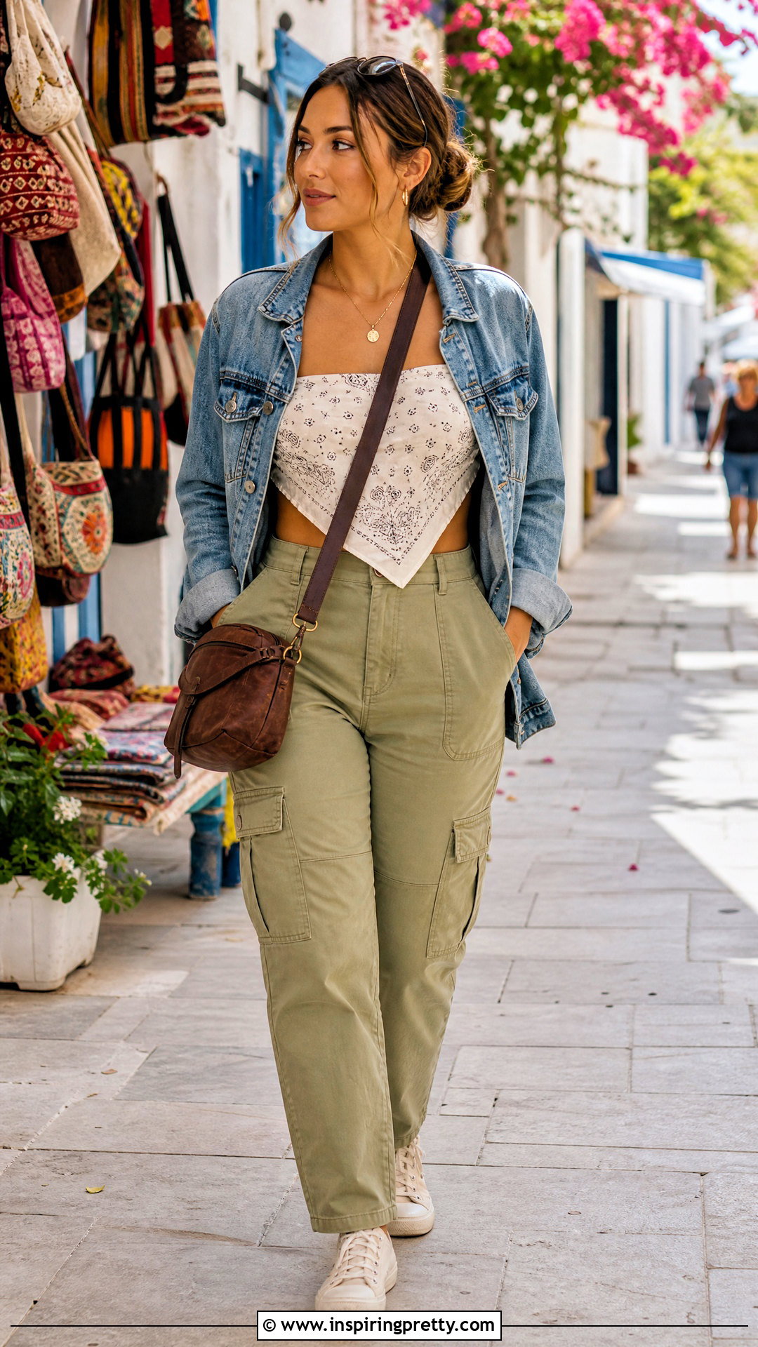 Cotton Scarf Top With Khaki Pants - 50 scarf top outfit ideas