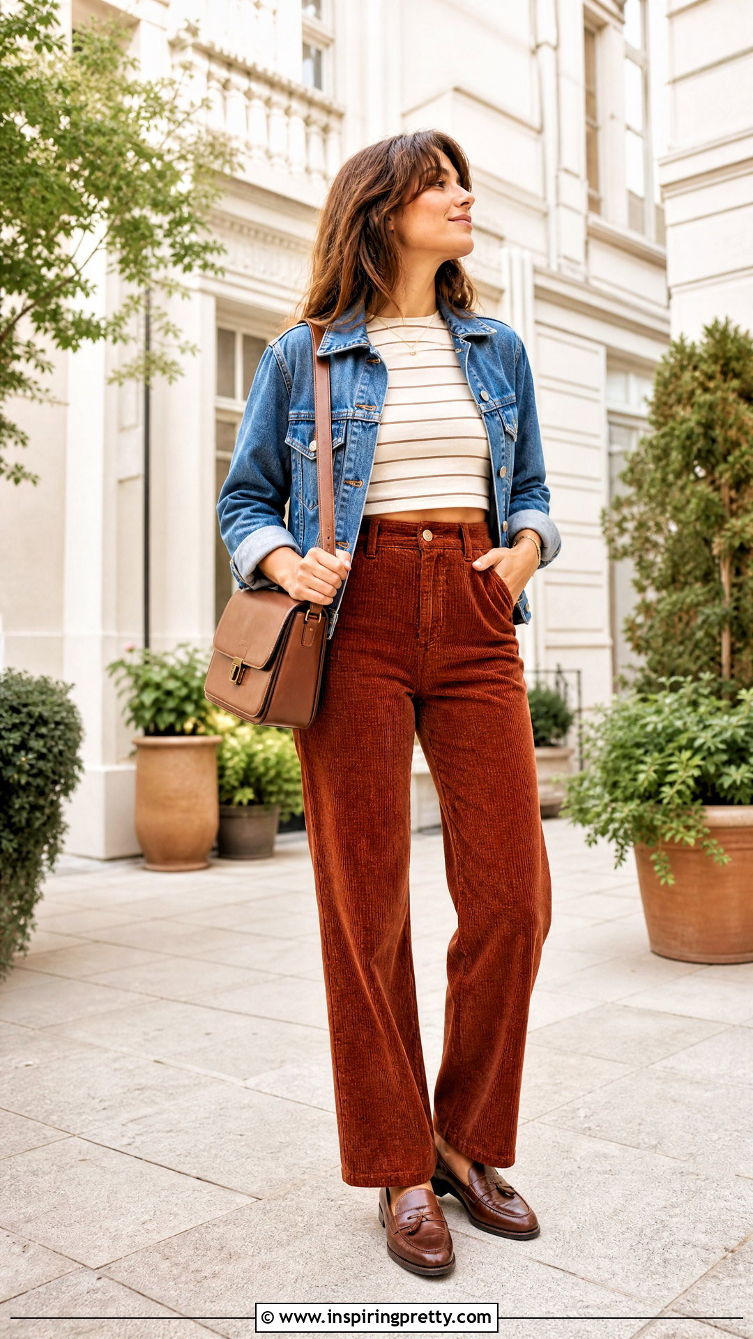 Cotton Short Top With Corduroy Pants - 50 cotton short tops outfit ideas