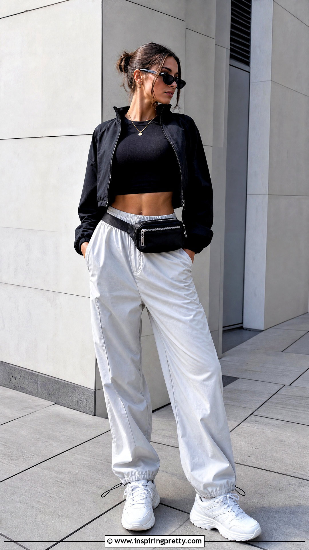 Cotton Short Top With Parachute Pants - 50 cotton short tops outfit ideas