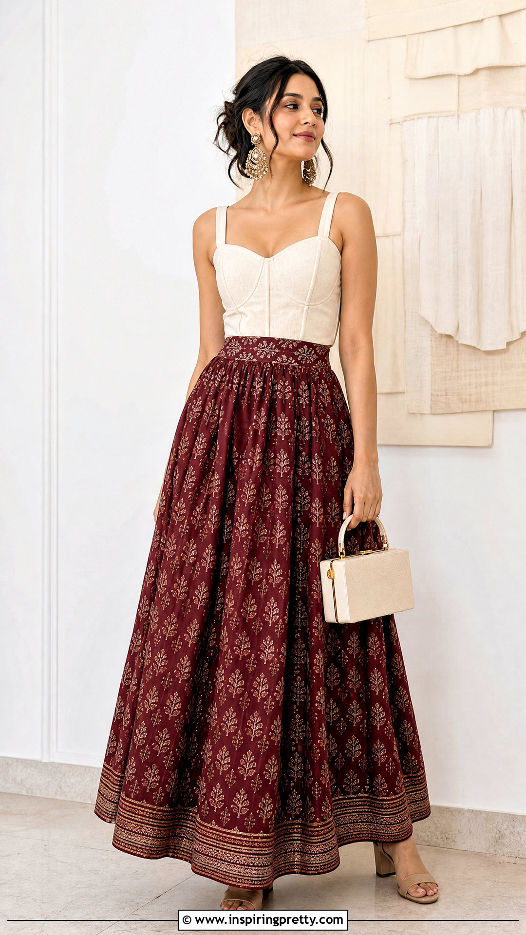 Cotton Skirt With Corset Inspired Top - 50 cotton skirt and top indian outfit ideas