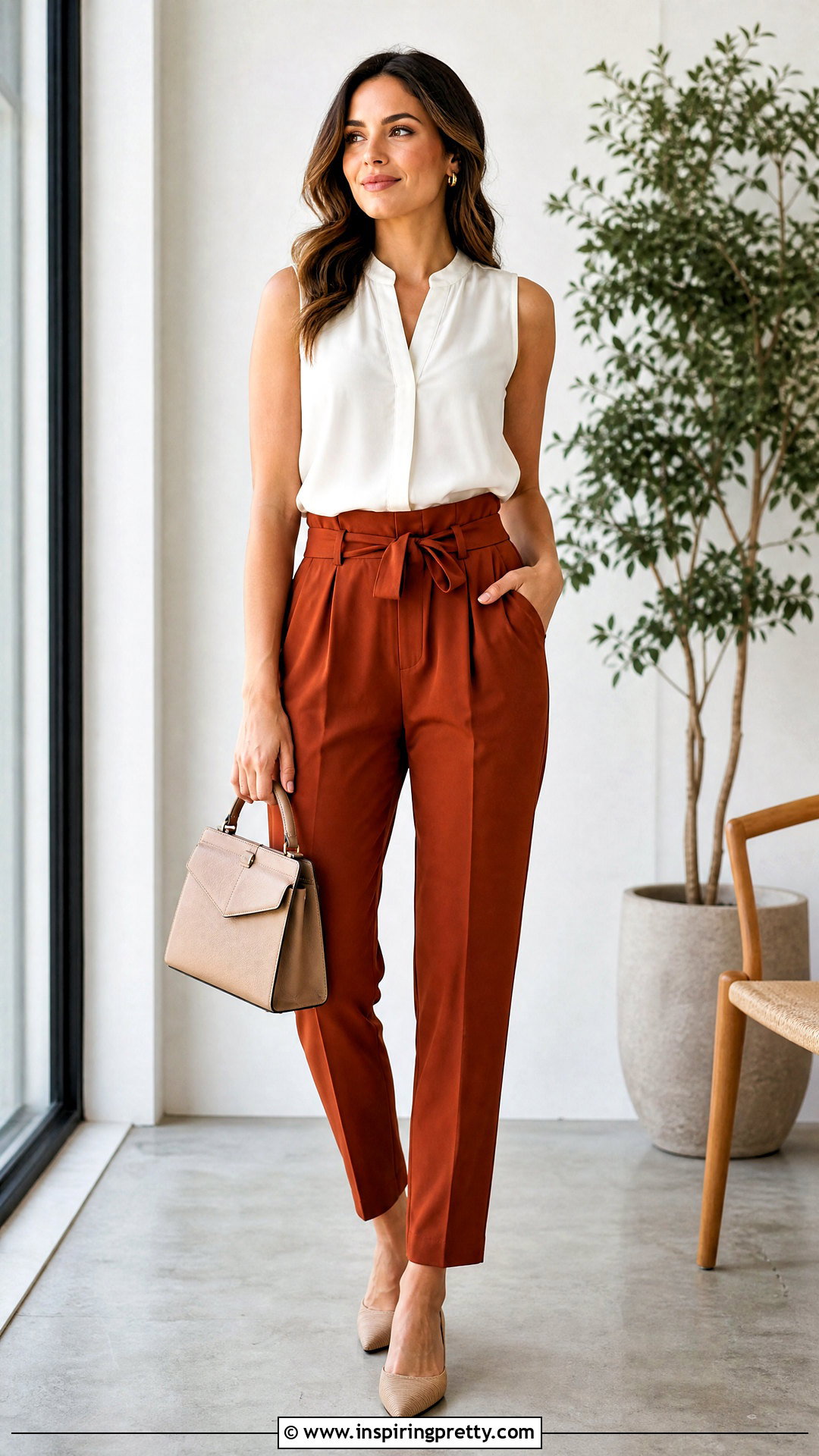 Cotton Sleeveless Blouse With Paperbag Pants - 50 cotton tops for women