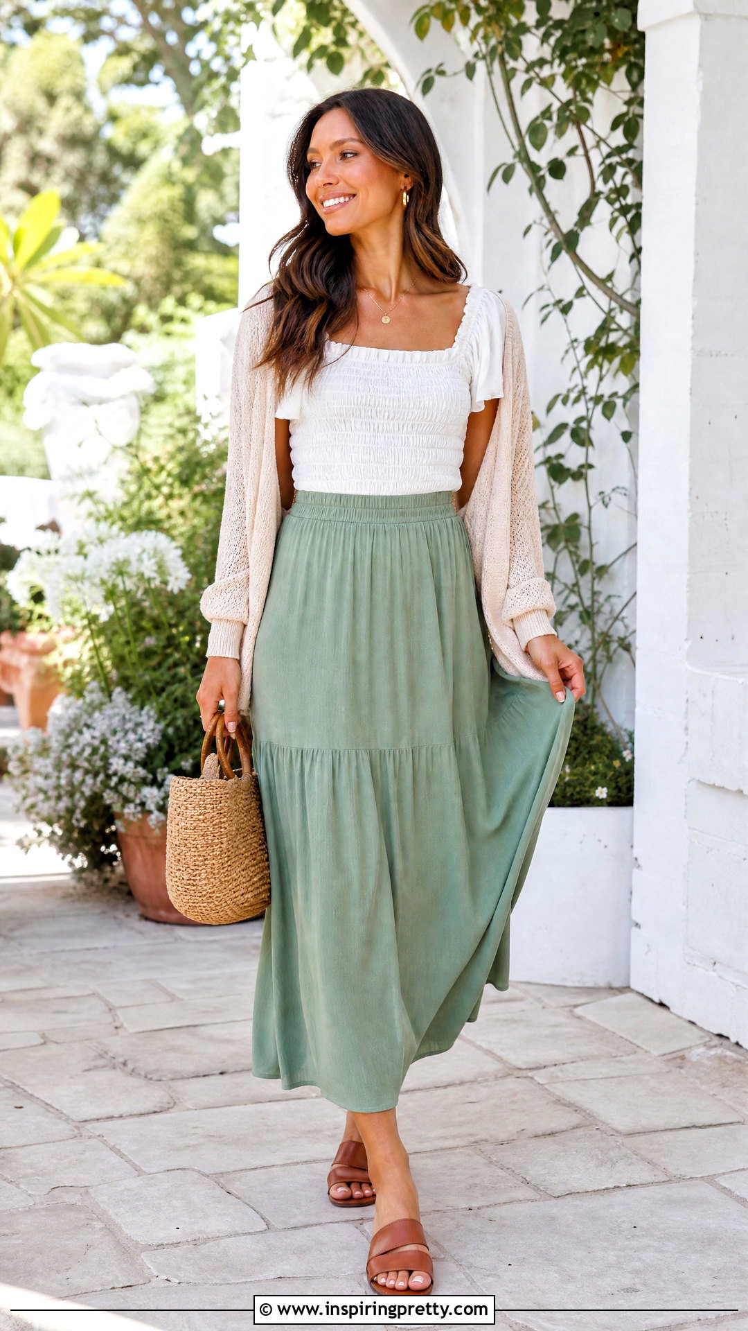 Cotton Smocked Top With Midi Skirt - 50 cotton tops designs casual ideas