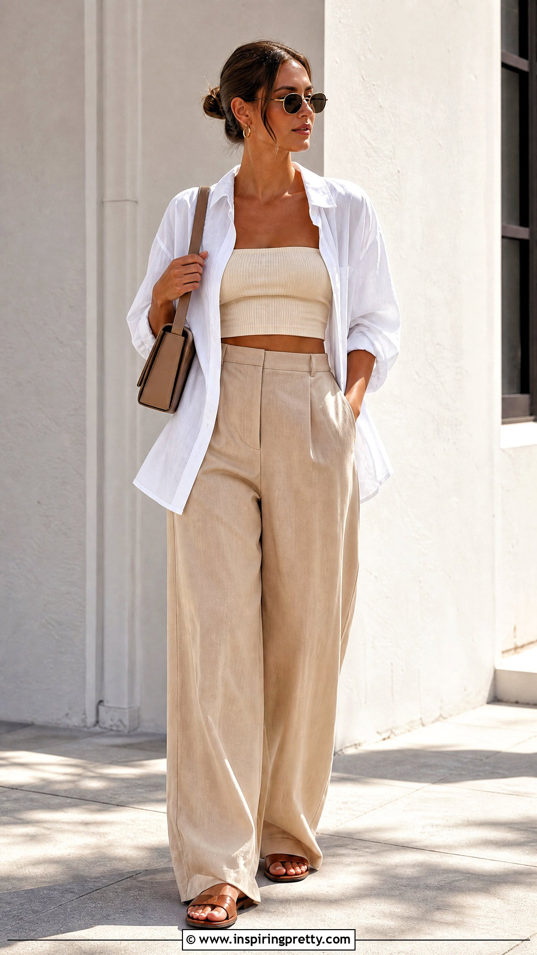 Cotton Tube Top With Oversized Shirt And Trousers - 50 cotton tops outfit ideas